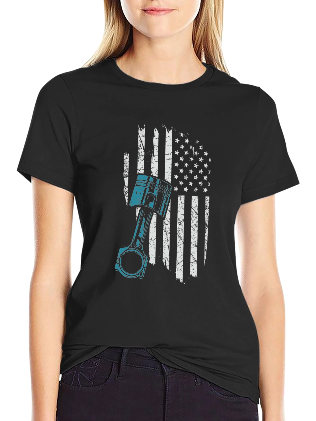 American Flag Piston Graphic T-Shirt
