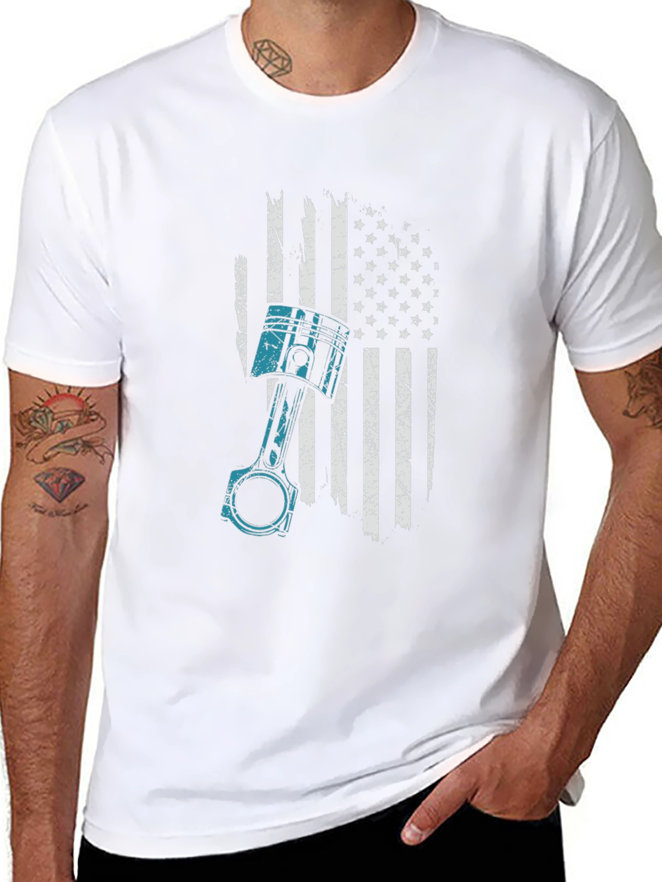 American Flag Piston Graphic T-Shirt