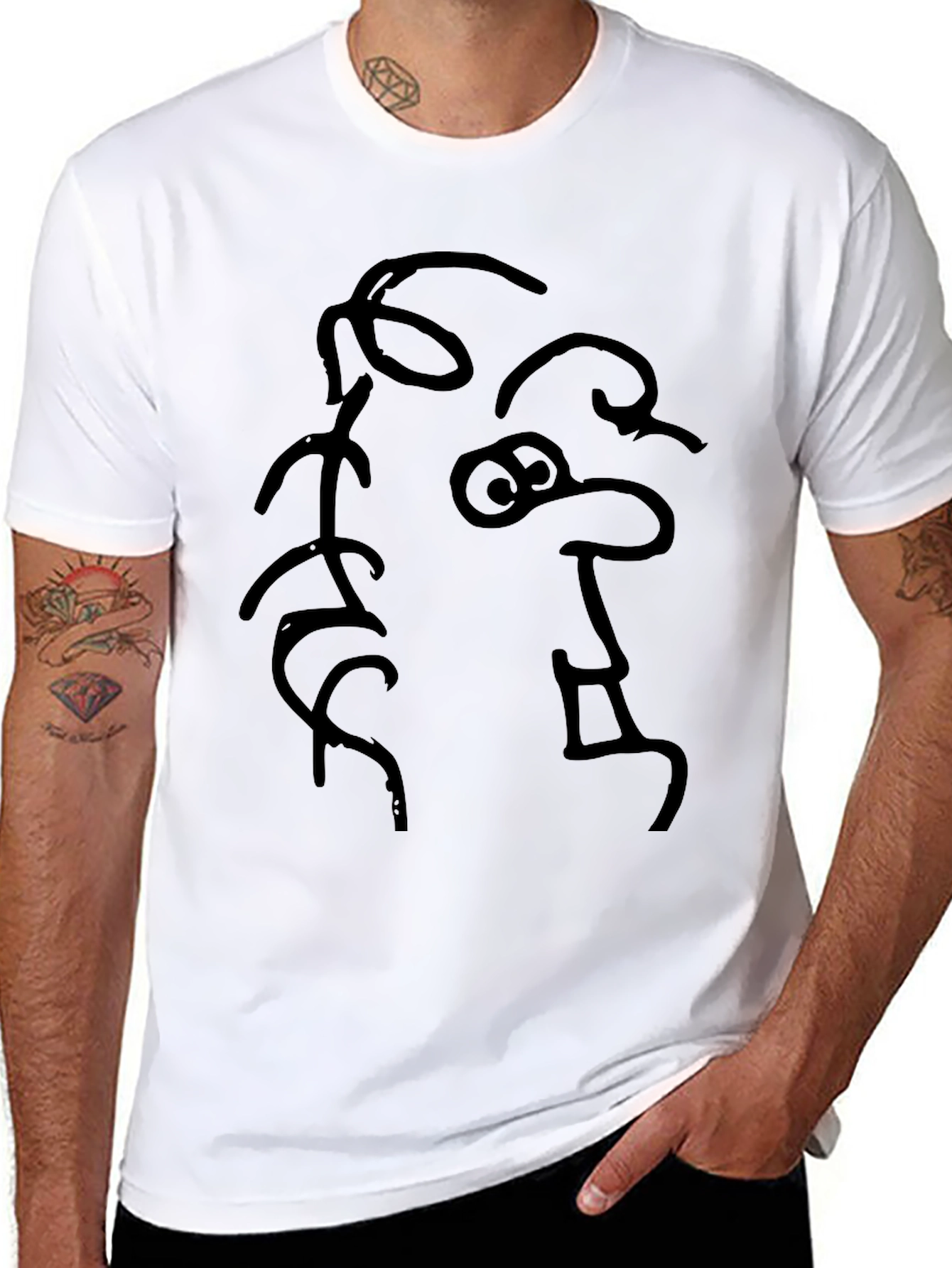 Abstract Face Graphic Tee - Black