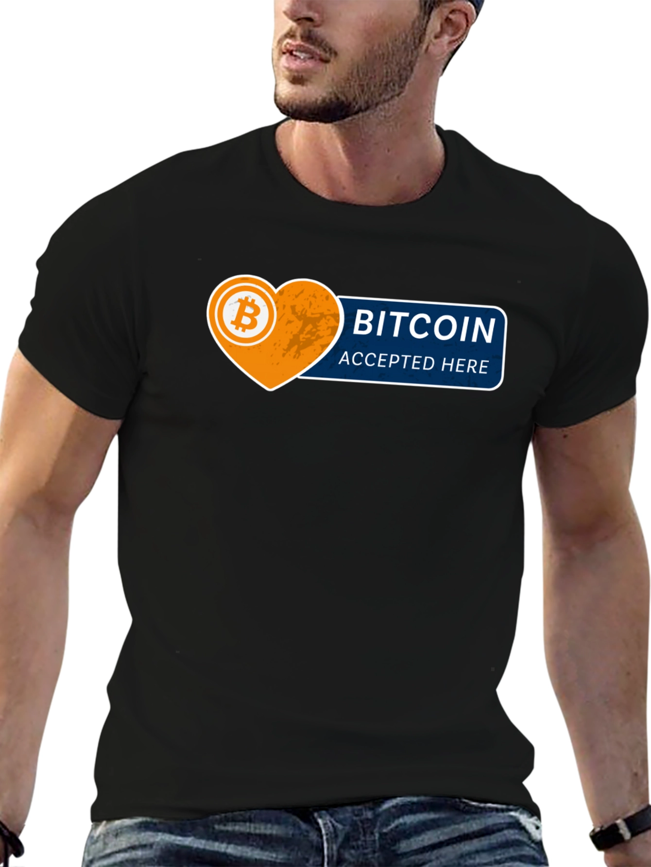 Bitcoin Accepted Here Graphic Tee - Black Cotton T-Shirt