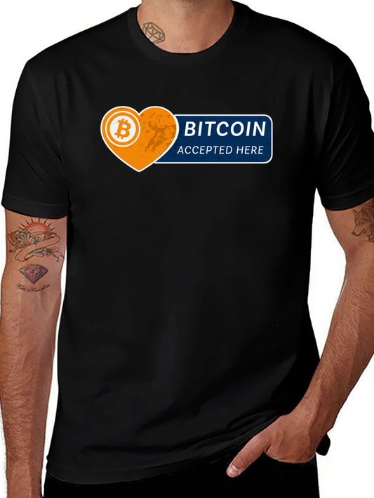 Bitcoin Accepted Here Graphic Tee - Black Cotton T-Shirt