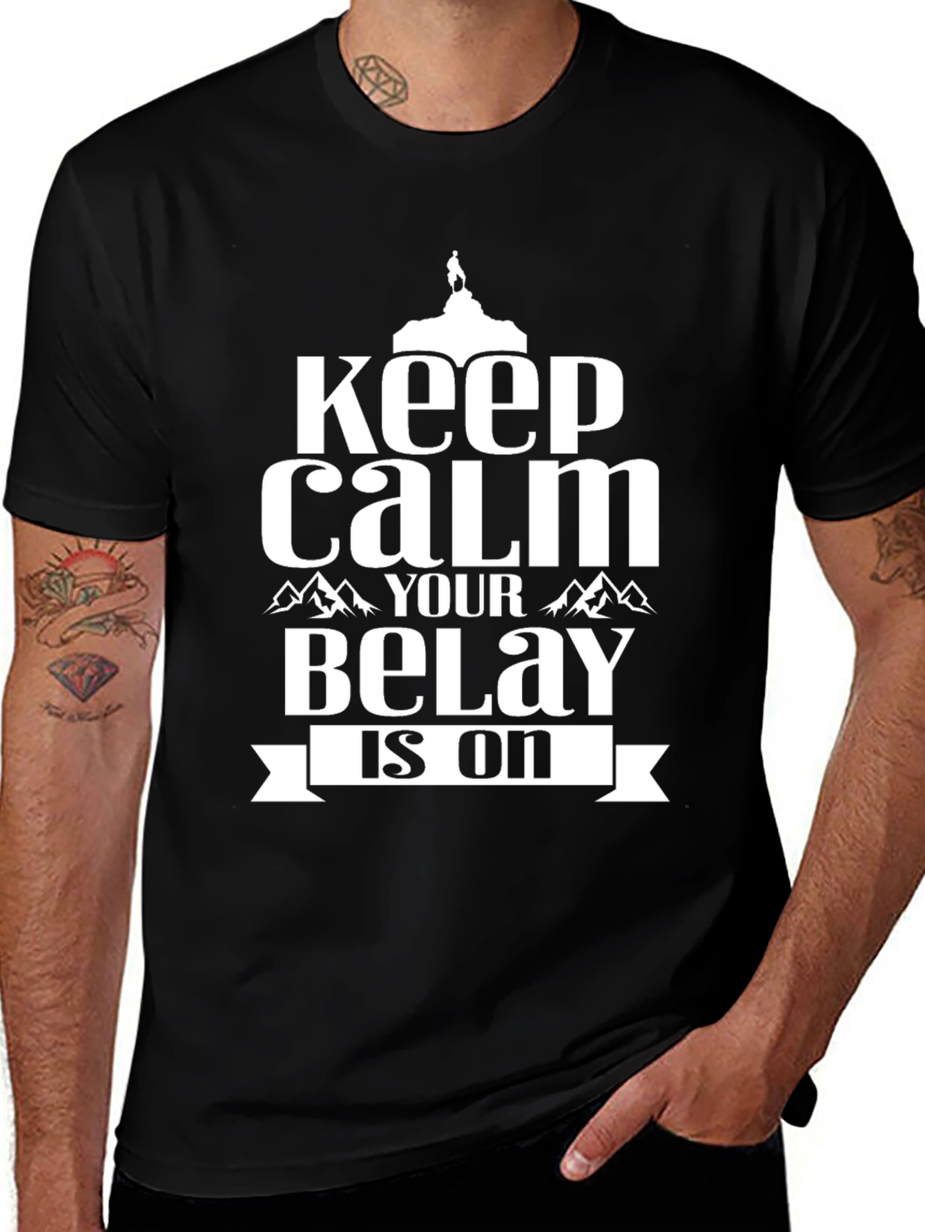 Keep Calm Belay Is On Black Graphic Tee