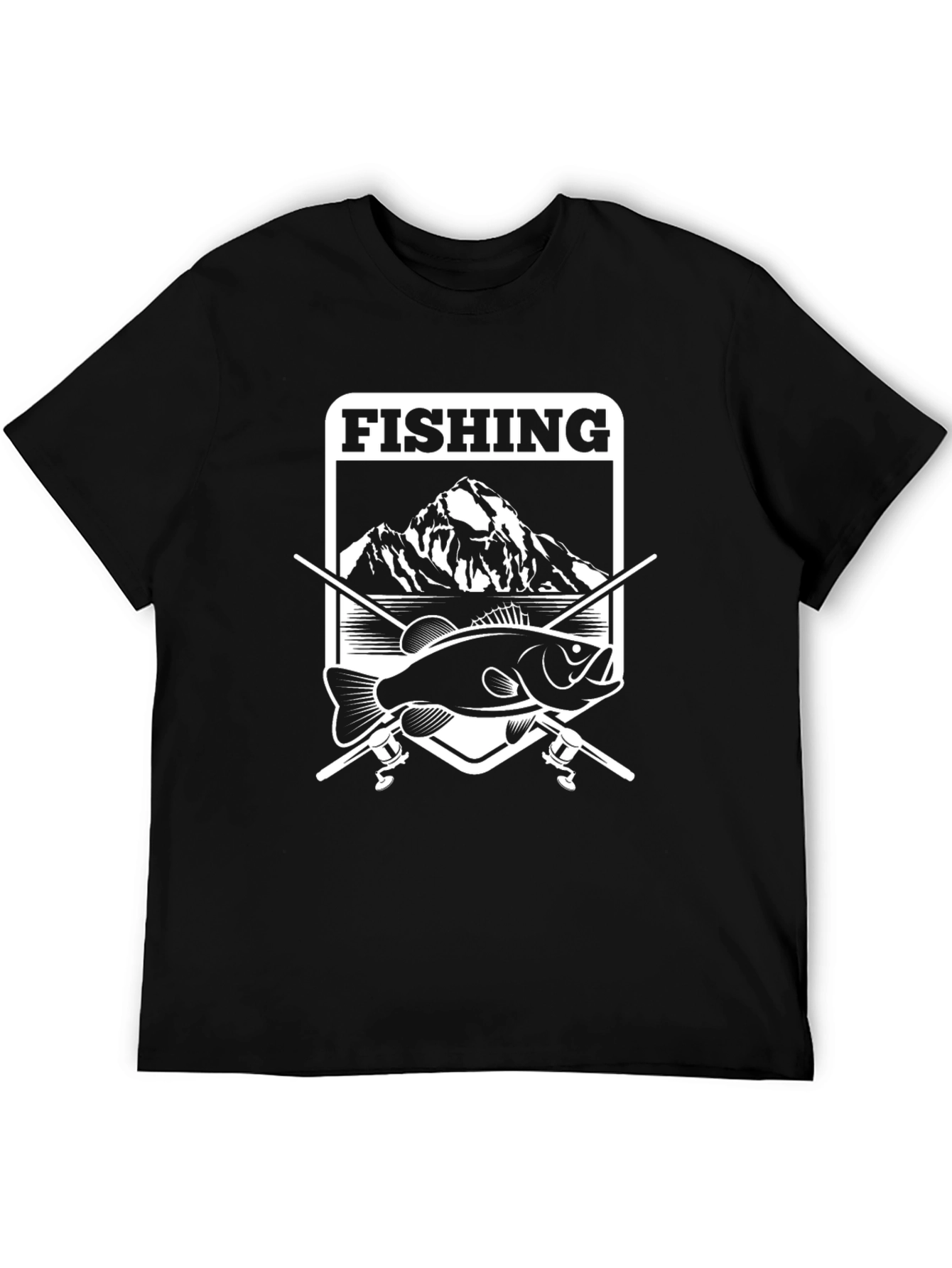 Fishing Mountain Graphic Tee - Black Cotton Blend