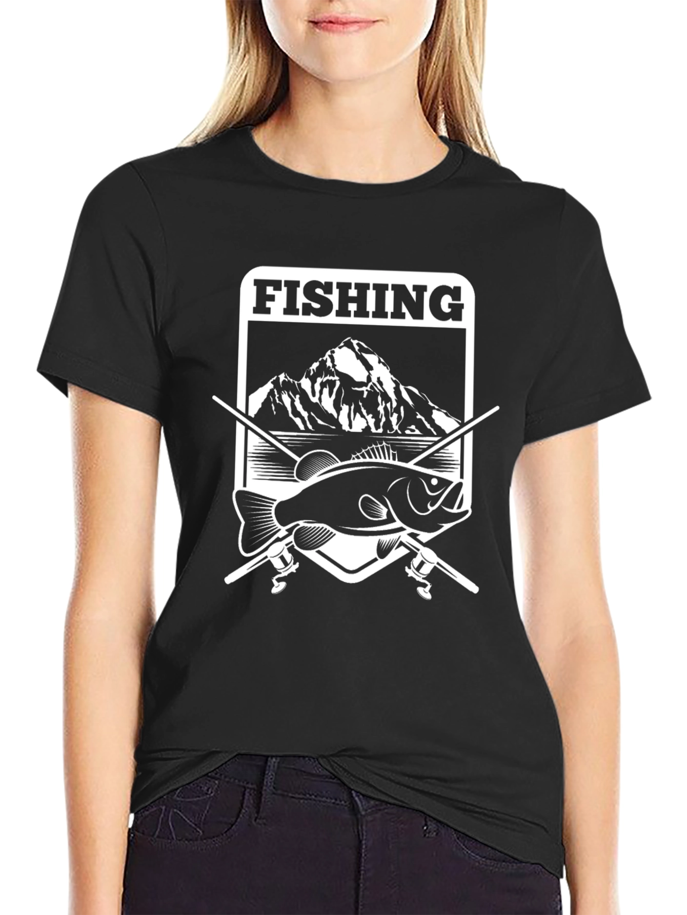 Fishing Mountain Graphic Tee - Black Cotton Blend