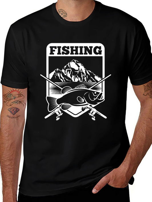 Fishing Mountain Graphic Tee - Black Cotton Blend