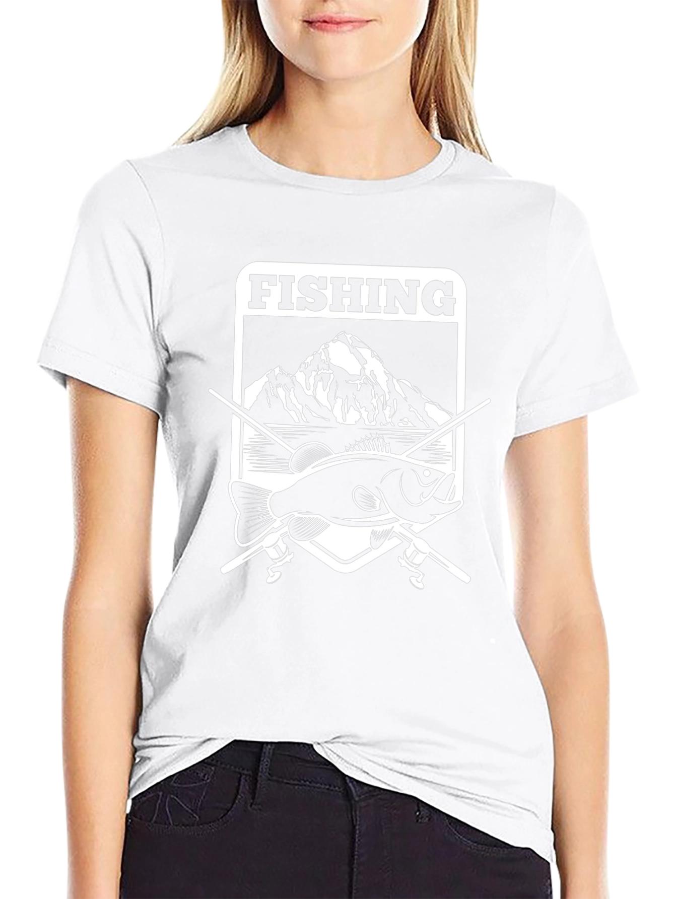 Fishing Mountain Graphic Tee - Black Cotton Blend