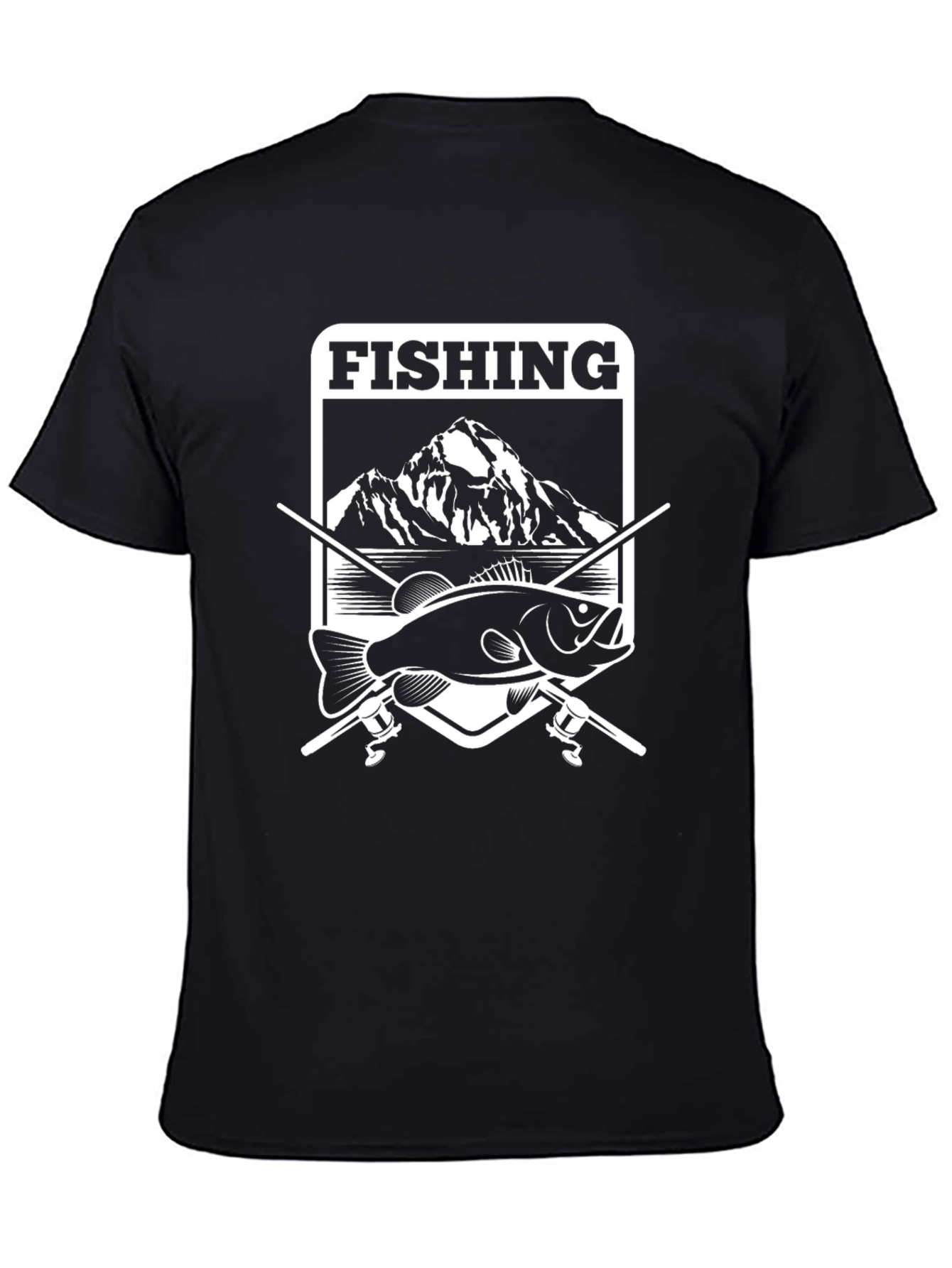 Fishing Mountain Graphic Tee - Black Cotton Blend