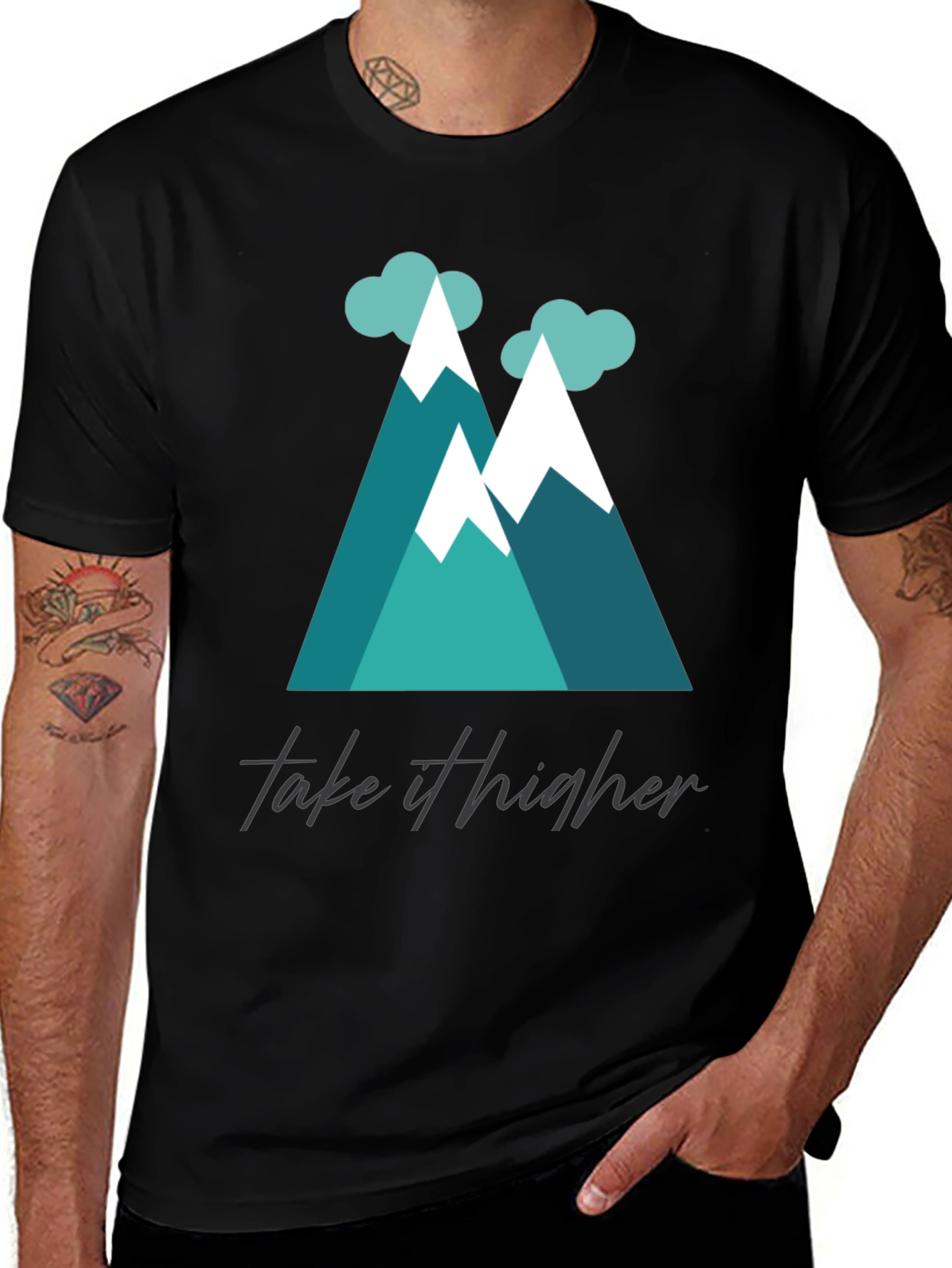 Take It Higher Mountain Tee - Black Graphic T-Shirt