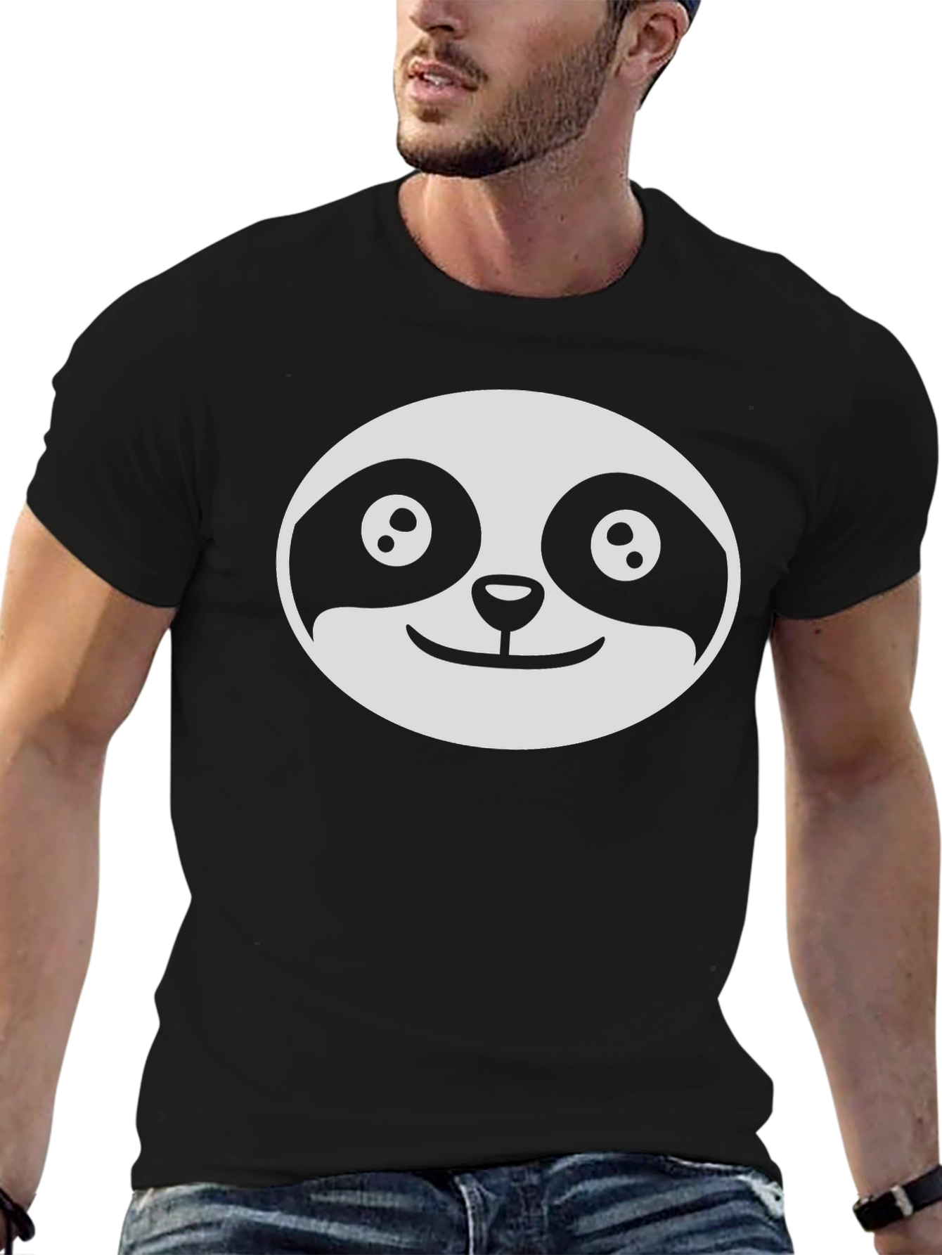 Cute Sloth Face Graphic Black T-Shirt