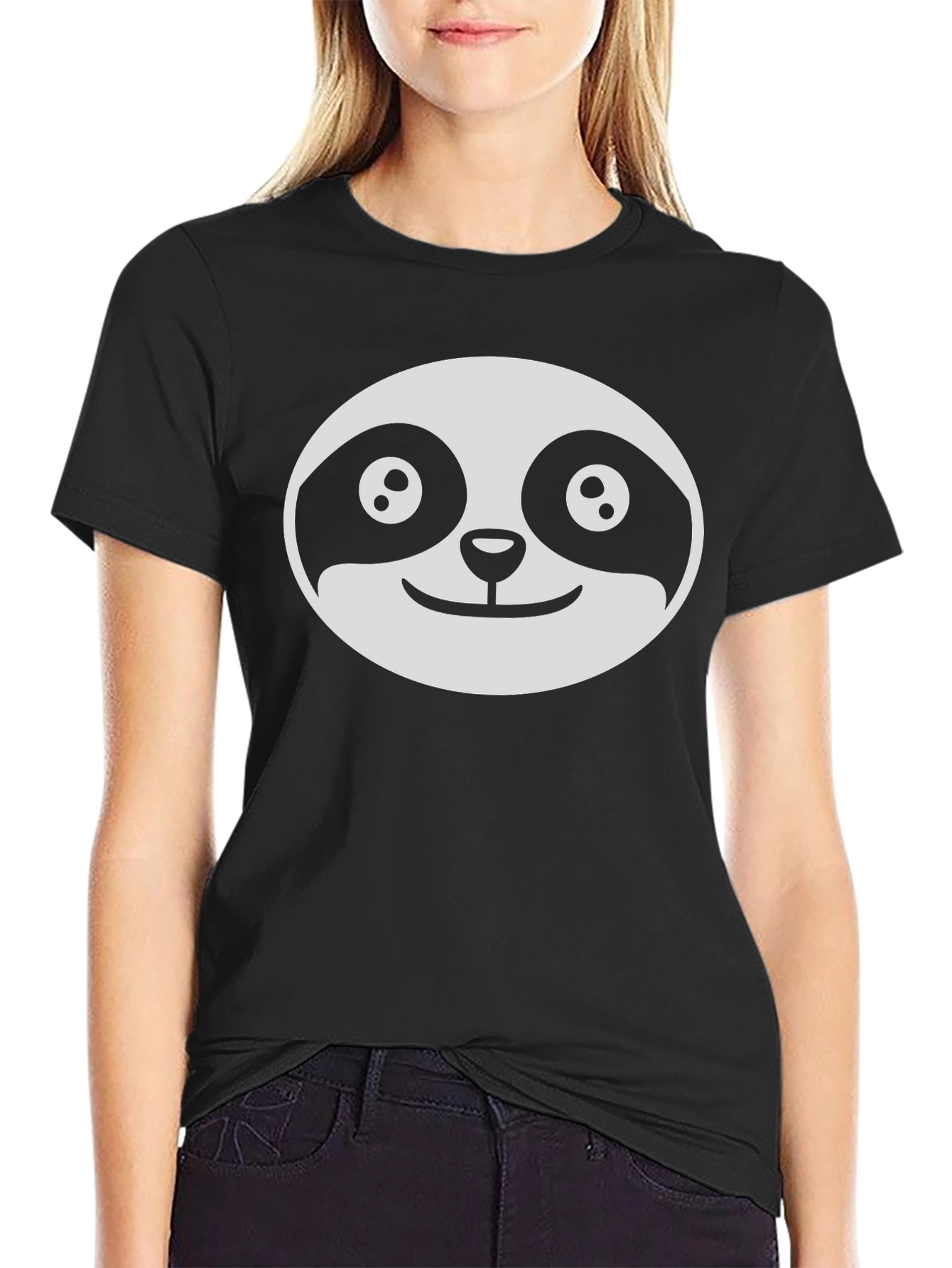 Cute Sloth Face Graphic Black T-Shirt