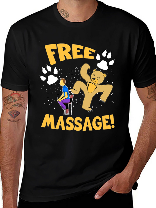 Funny Free Massage Bear Graphic T-Shirt