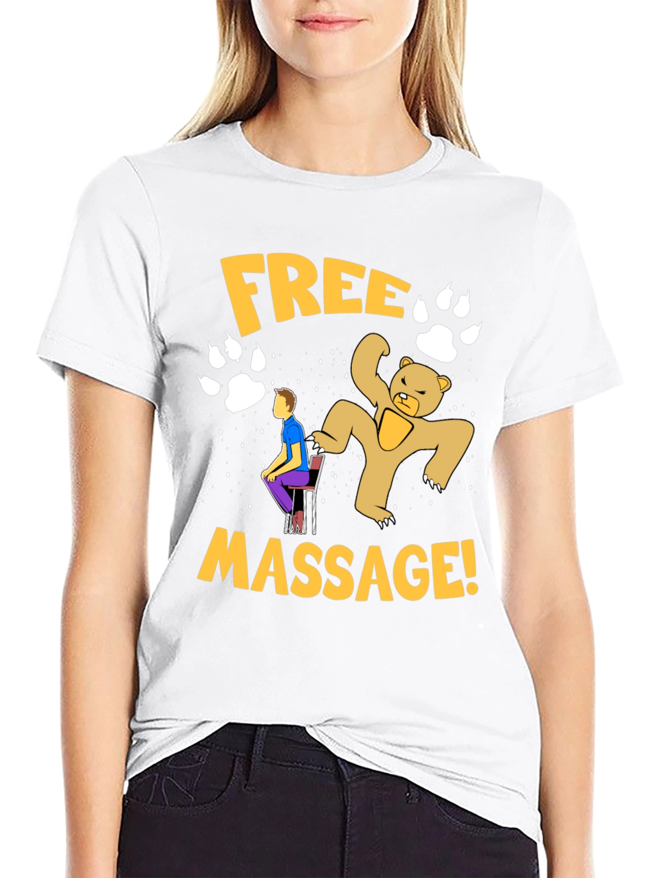 Funny Free Massage Bear Graphic T-Shirt