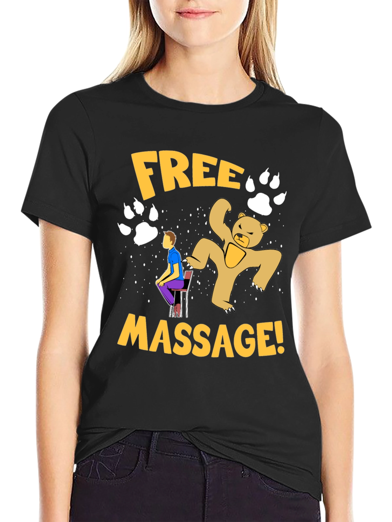 Funny Free Massage Bear Graphic T-Shirt