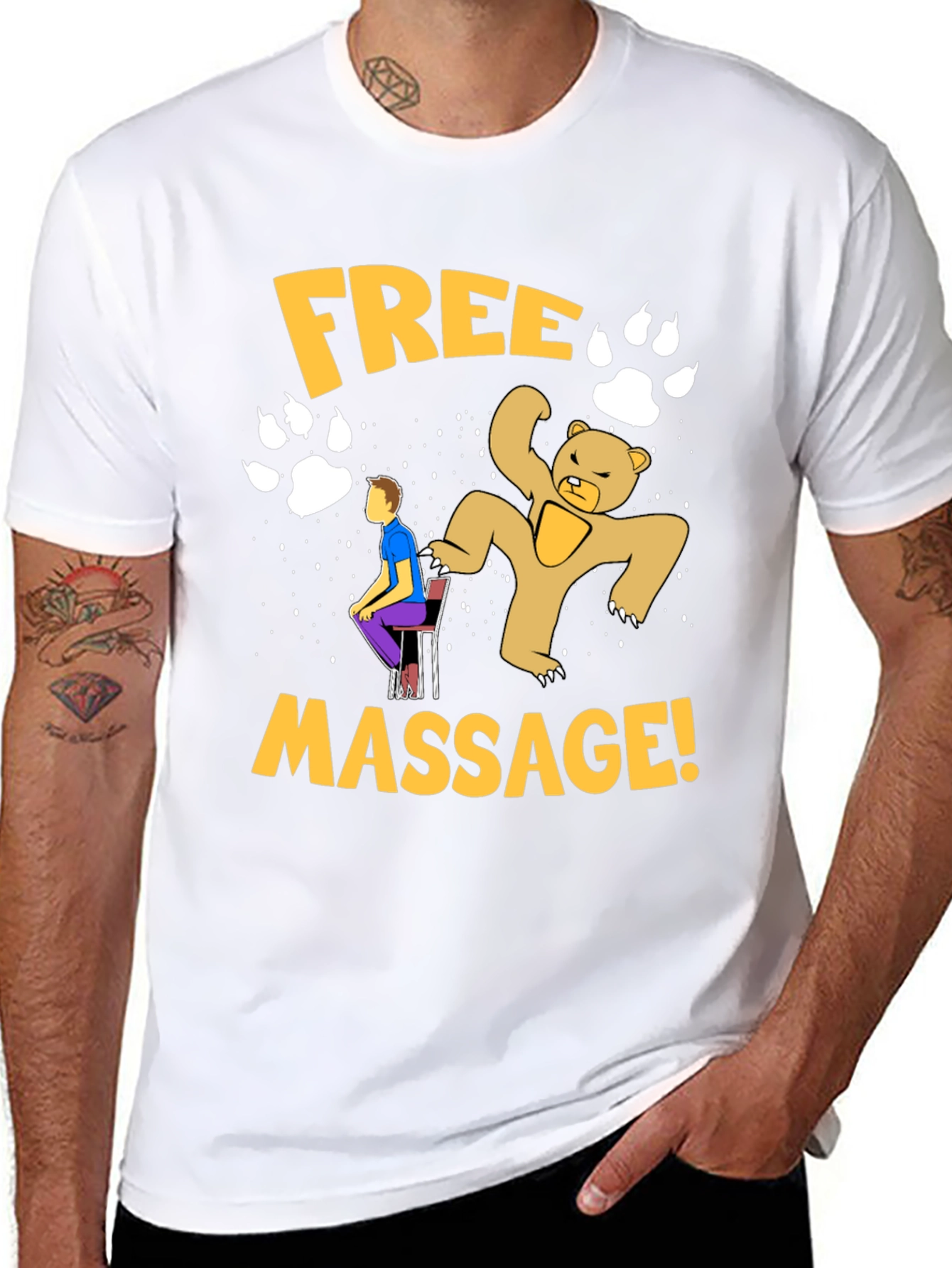 Funny Free Massage Bear Graphic T-Shirt