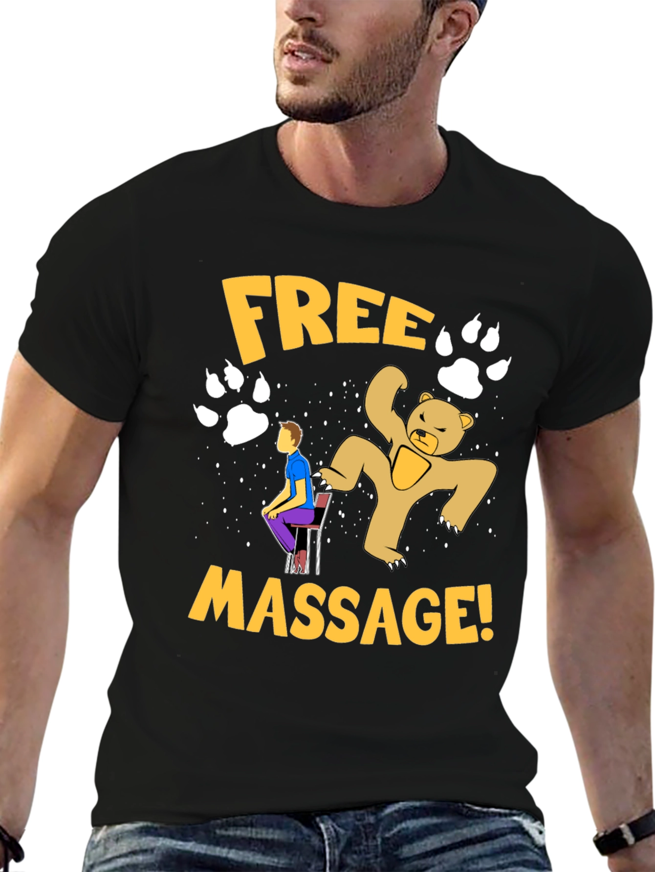 Funny Free Massage Bear Graphic T-Shirt