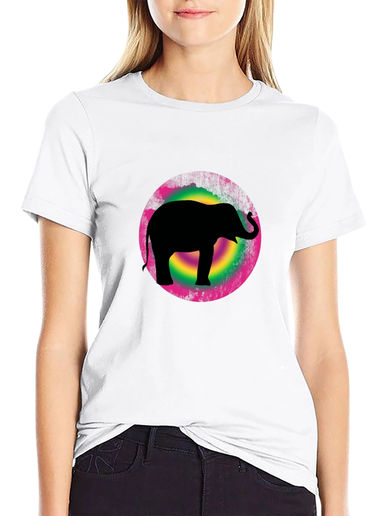 Elephant Silhouette Tee - Retro Circle Design