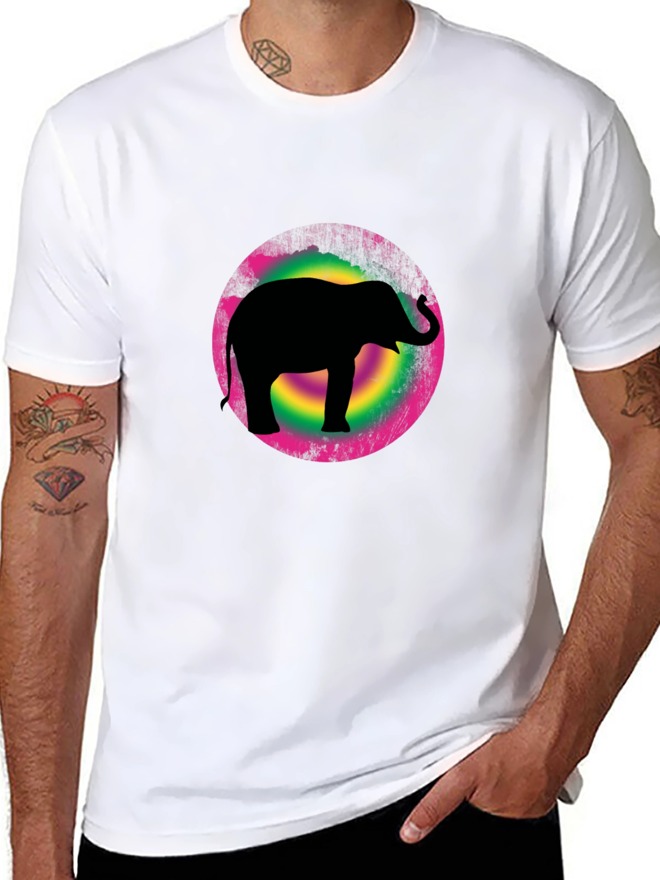 Elephant Silhouette Tee - Retro Circle Design
