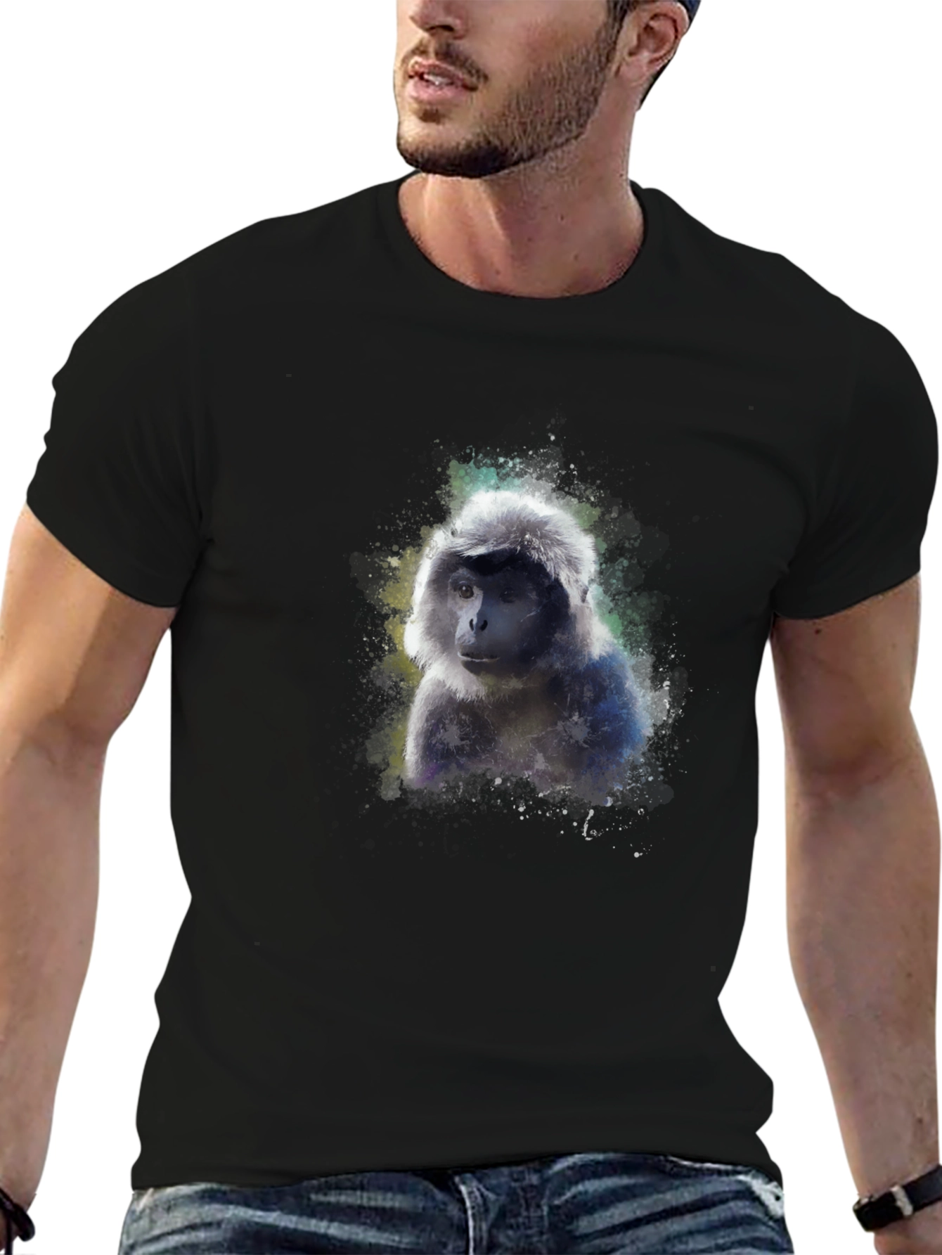 Monkey Graphic Black T-Shirt - Unique Artistic Design