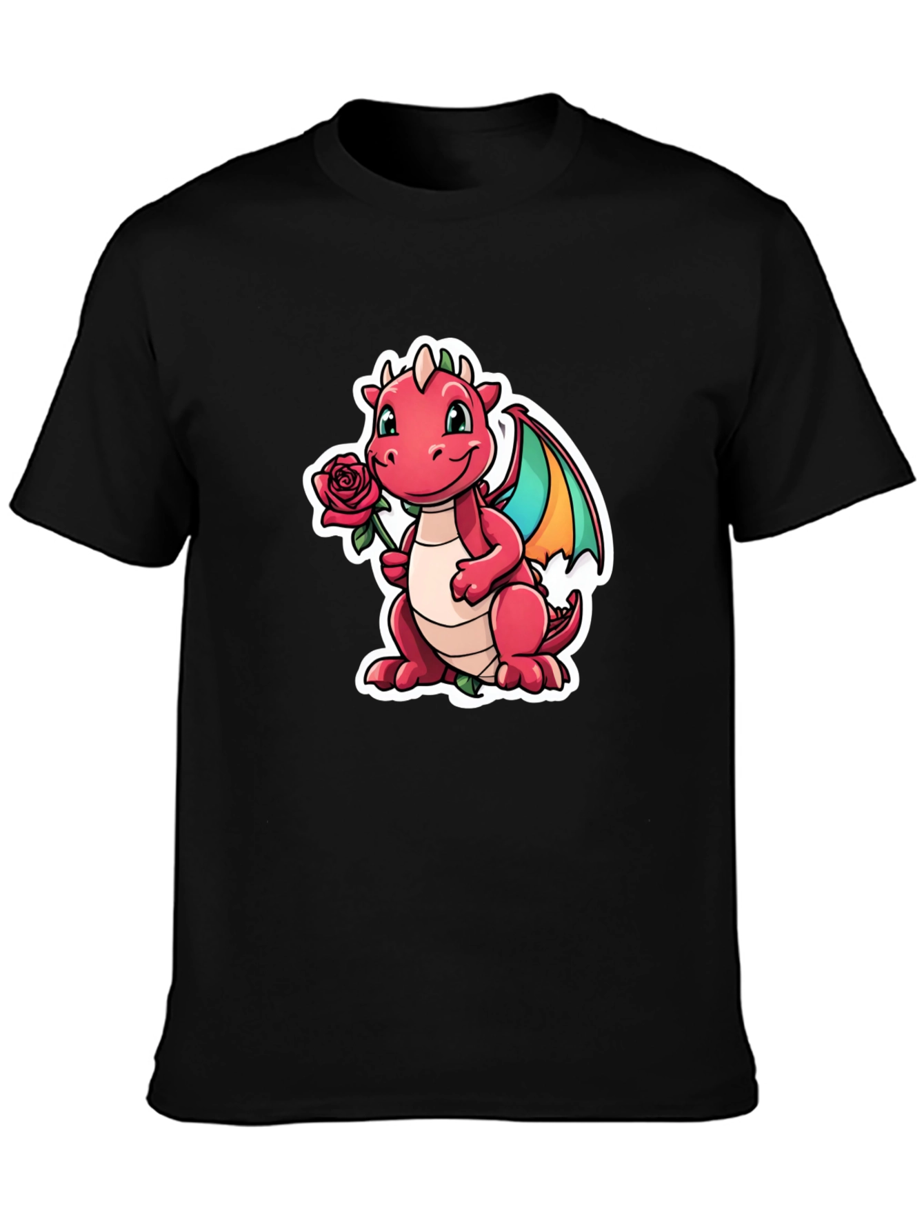 Cute Dragon Holding Rose Graphic Tee