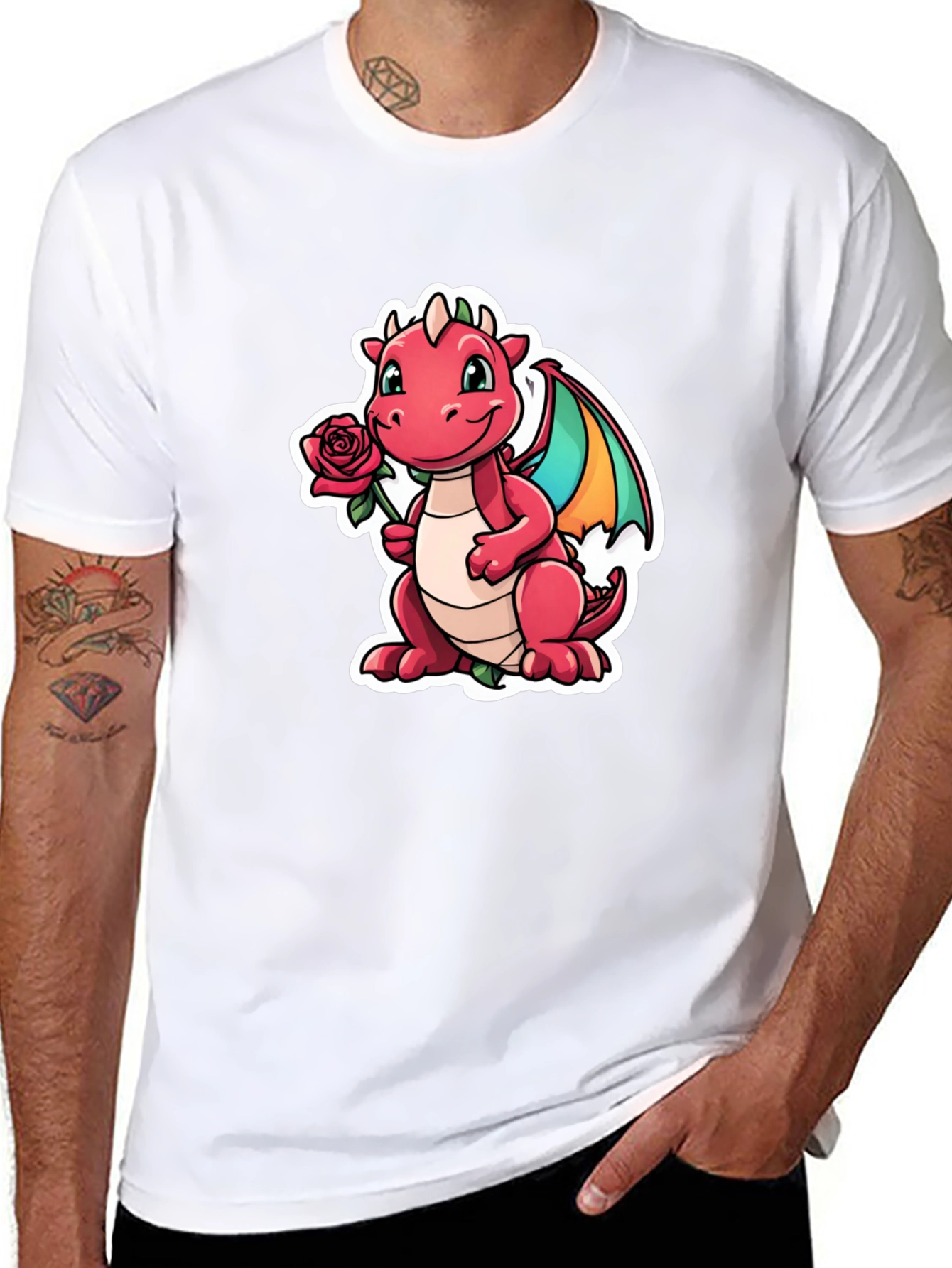 Cute Dragon Holding Rose Graphic Tee