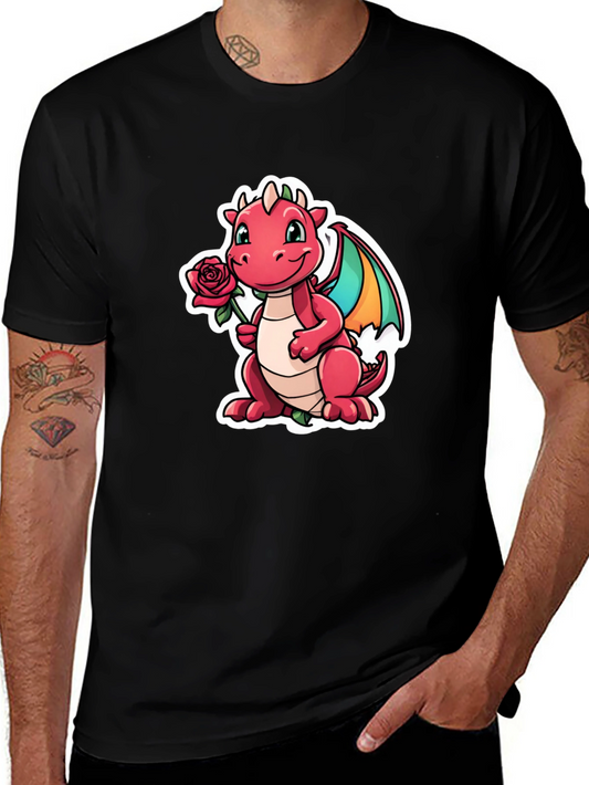 Cute Dragon Holding Rose Graphic Tee