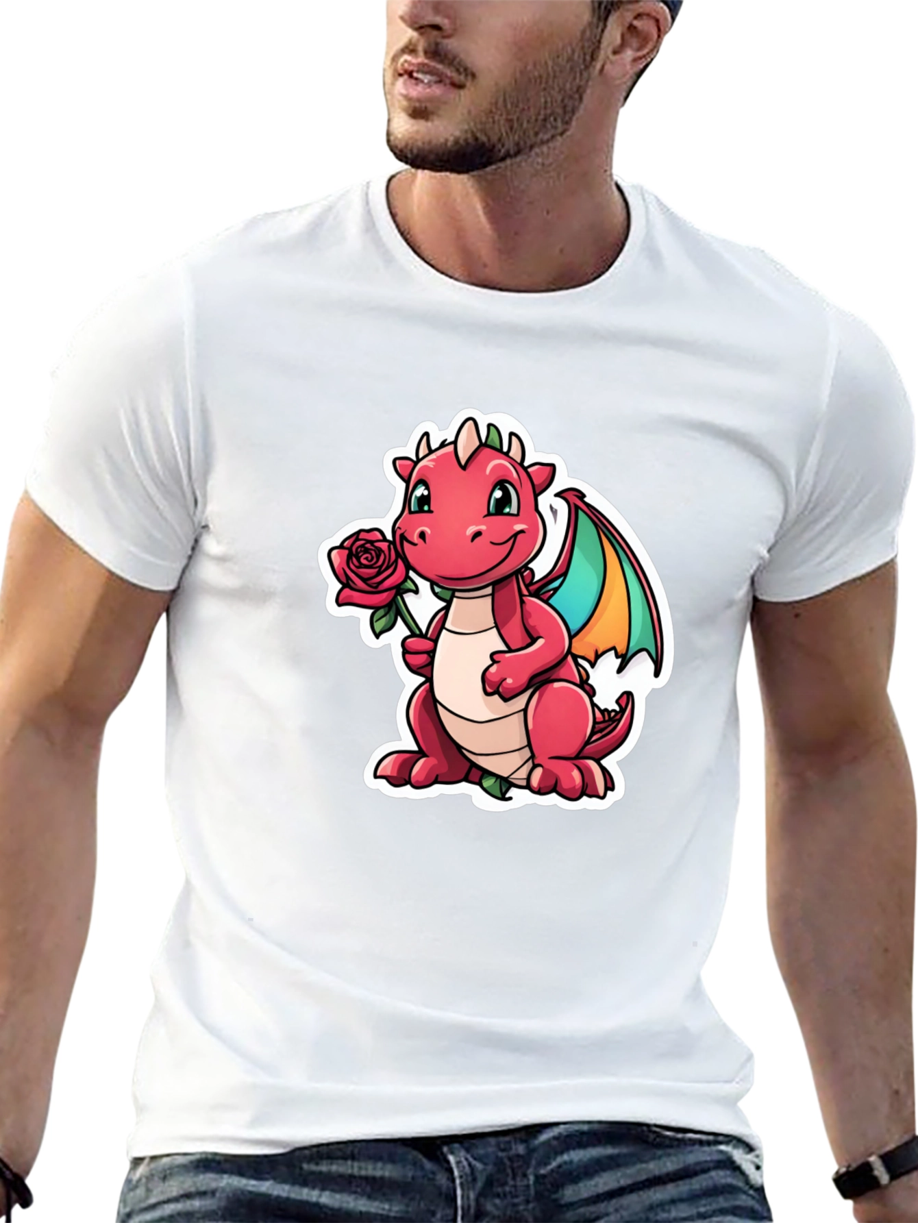 Cute Dragon Holding Rose Graphic Tee