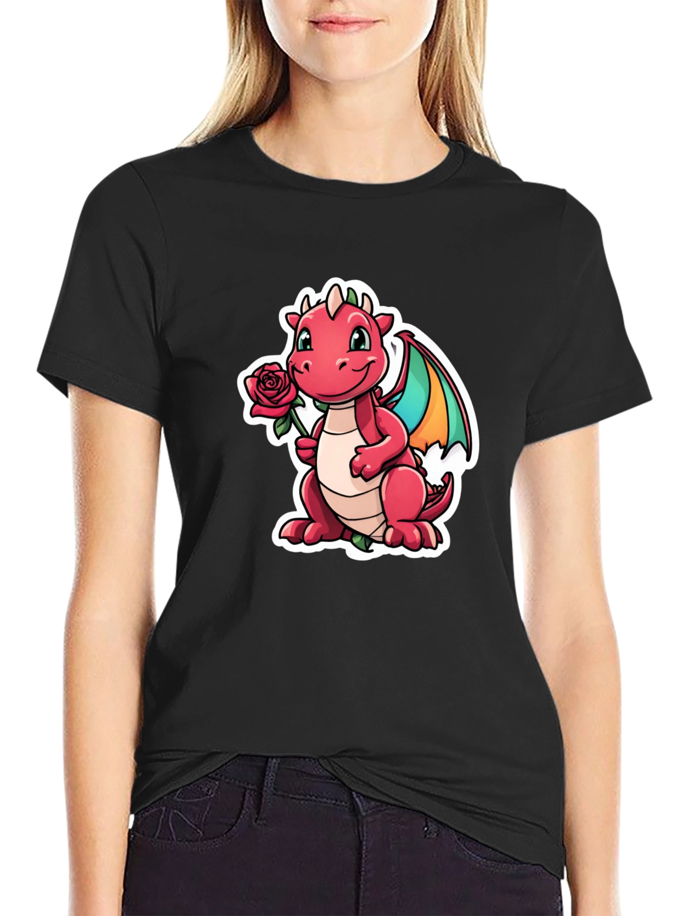 Cute Dragon Holding Rose Graphic Tee