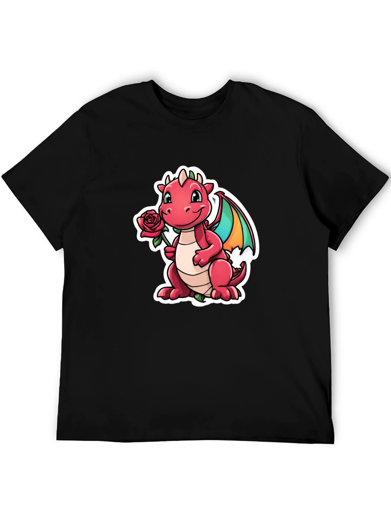 Cute Dragon Holding Rose Graphic Tee