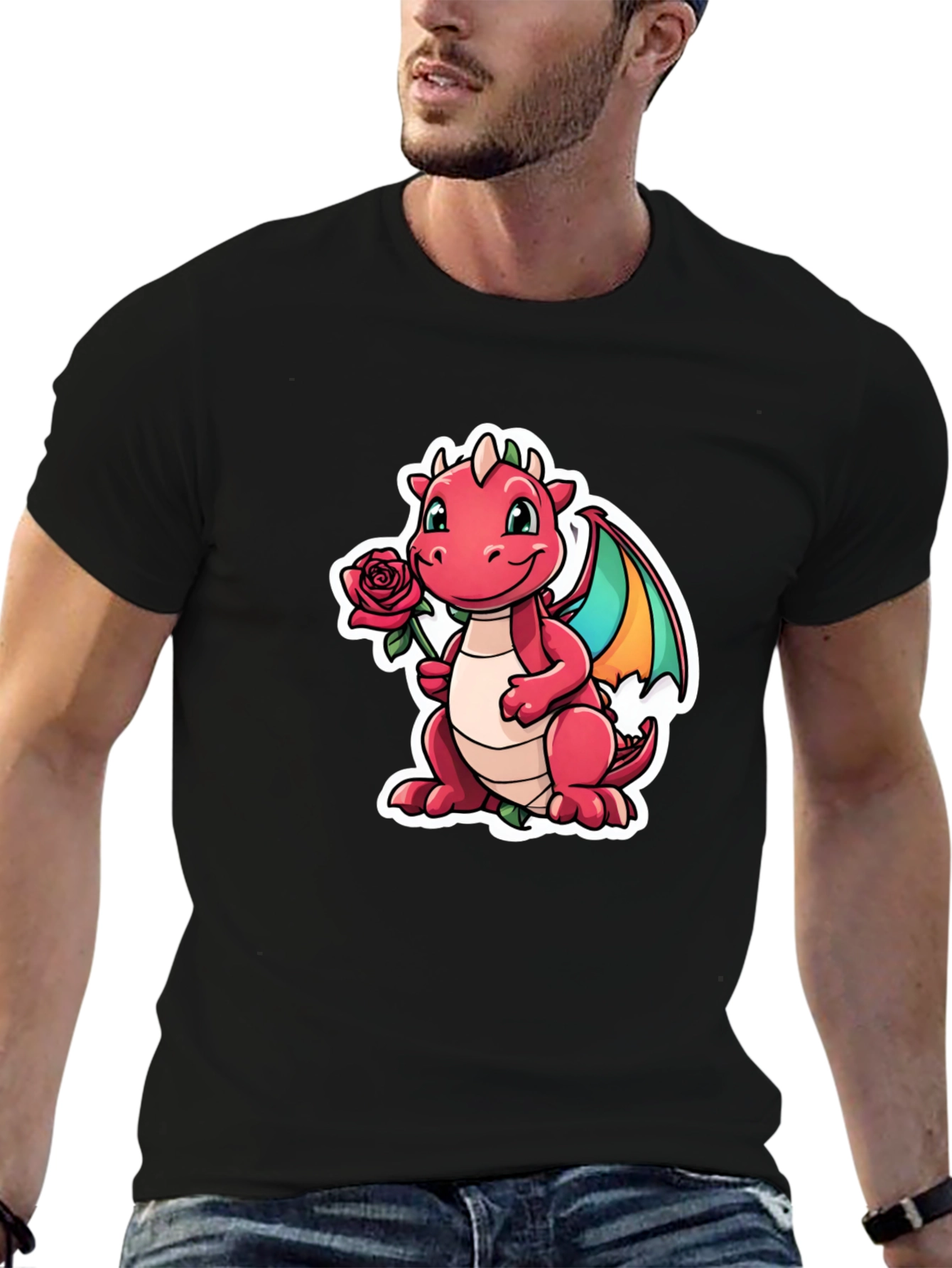 Cute Dragon Holding Rose Graphic Tee
