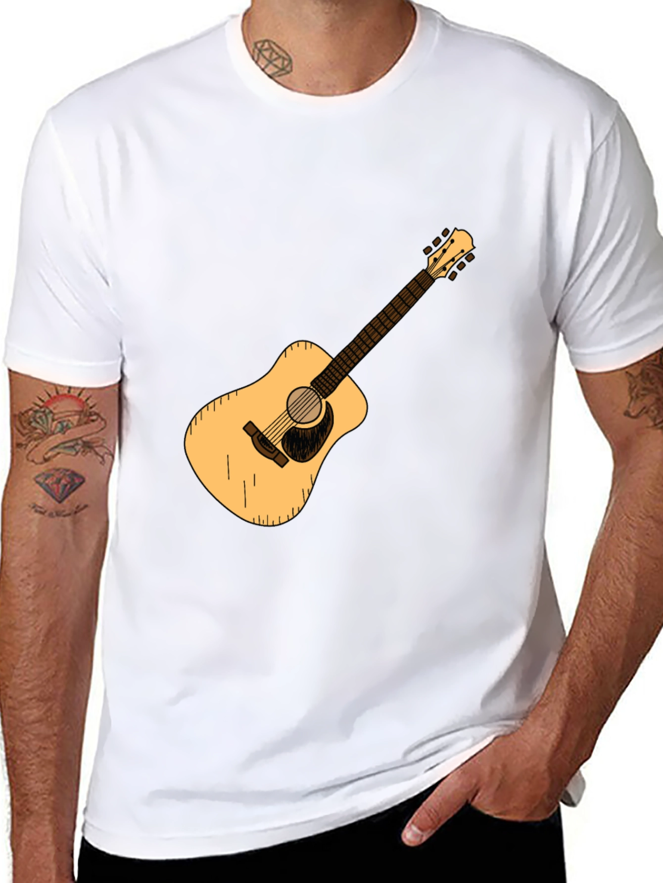 Guitar Graphic Tee - Black Cotton Casual T-Shirt