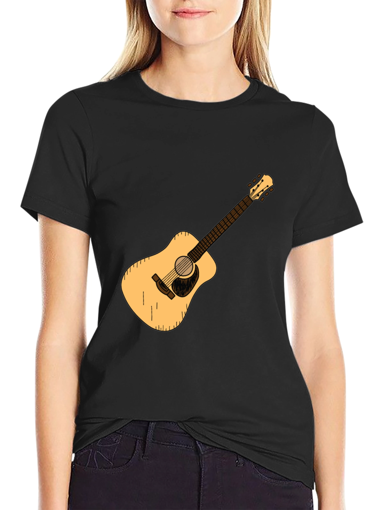 Guitar Graphic Tee - Black Cotton Casual T-Shirt
