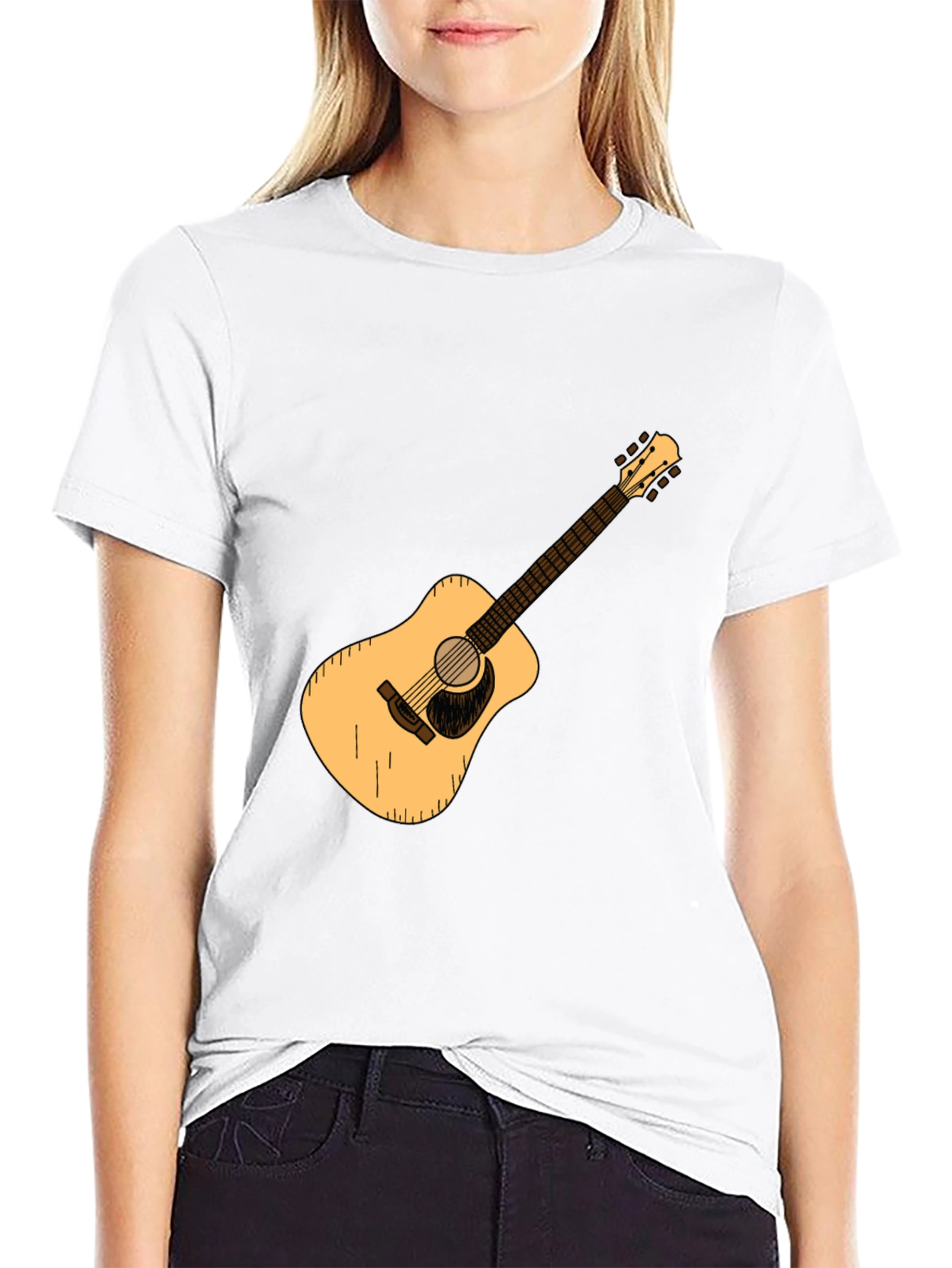 Guitar Graphic Tee - Black Cotton Casual T-Shirt
