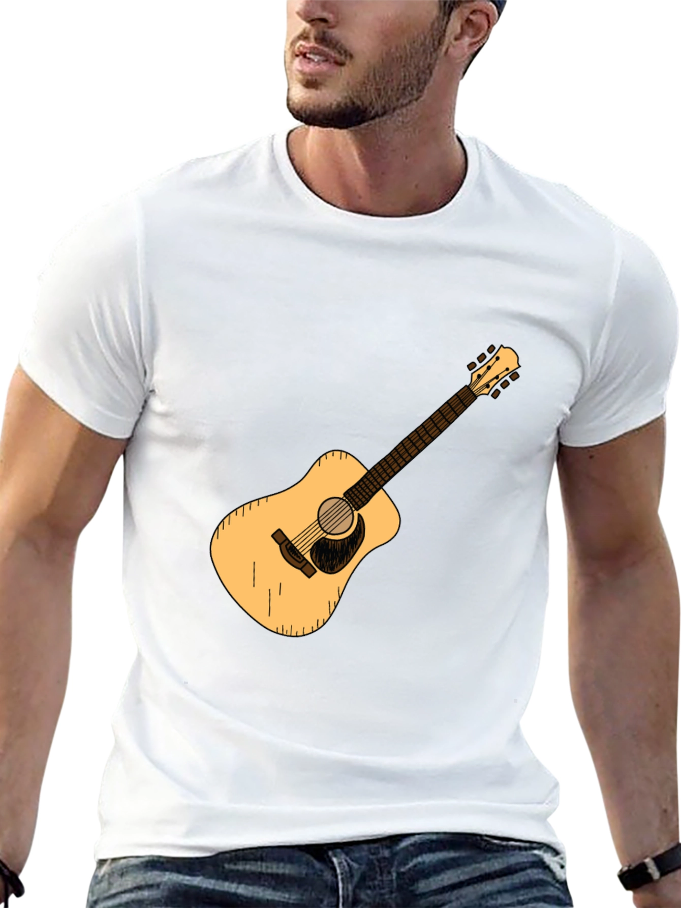 Guitar Graphic Tee - Black Cotton Casual T-Shirt
