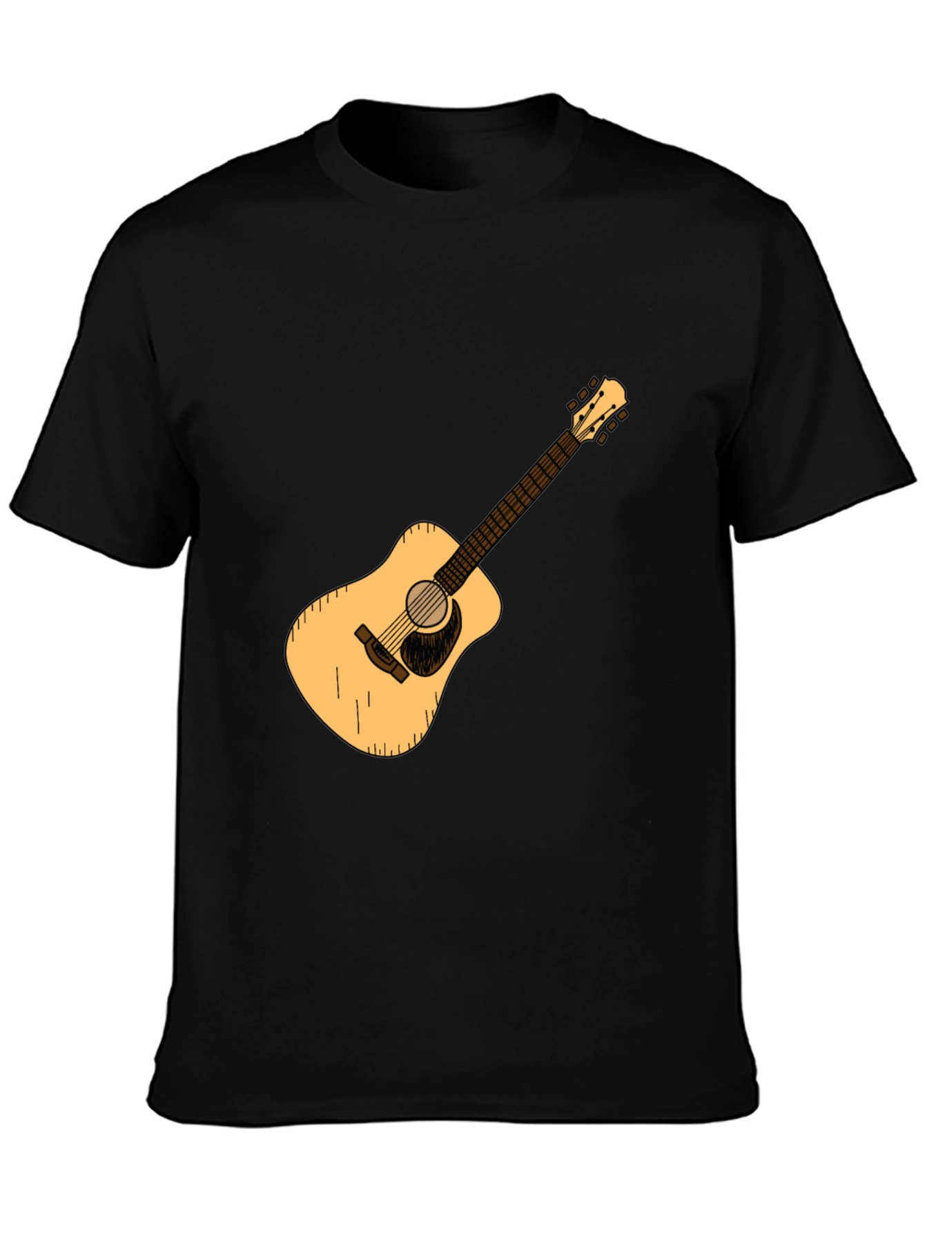 Guitar Graphic Tee - Black Cotton Casual T-Shirt