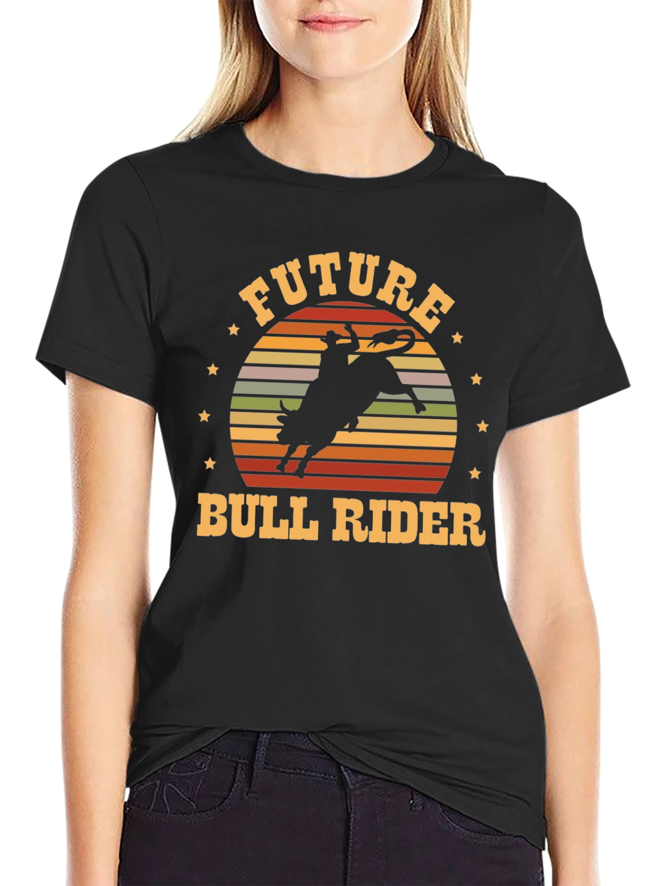 Future Bull Rider Black Graphic T-Shirt