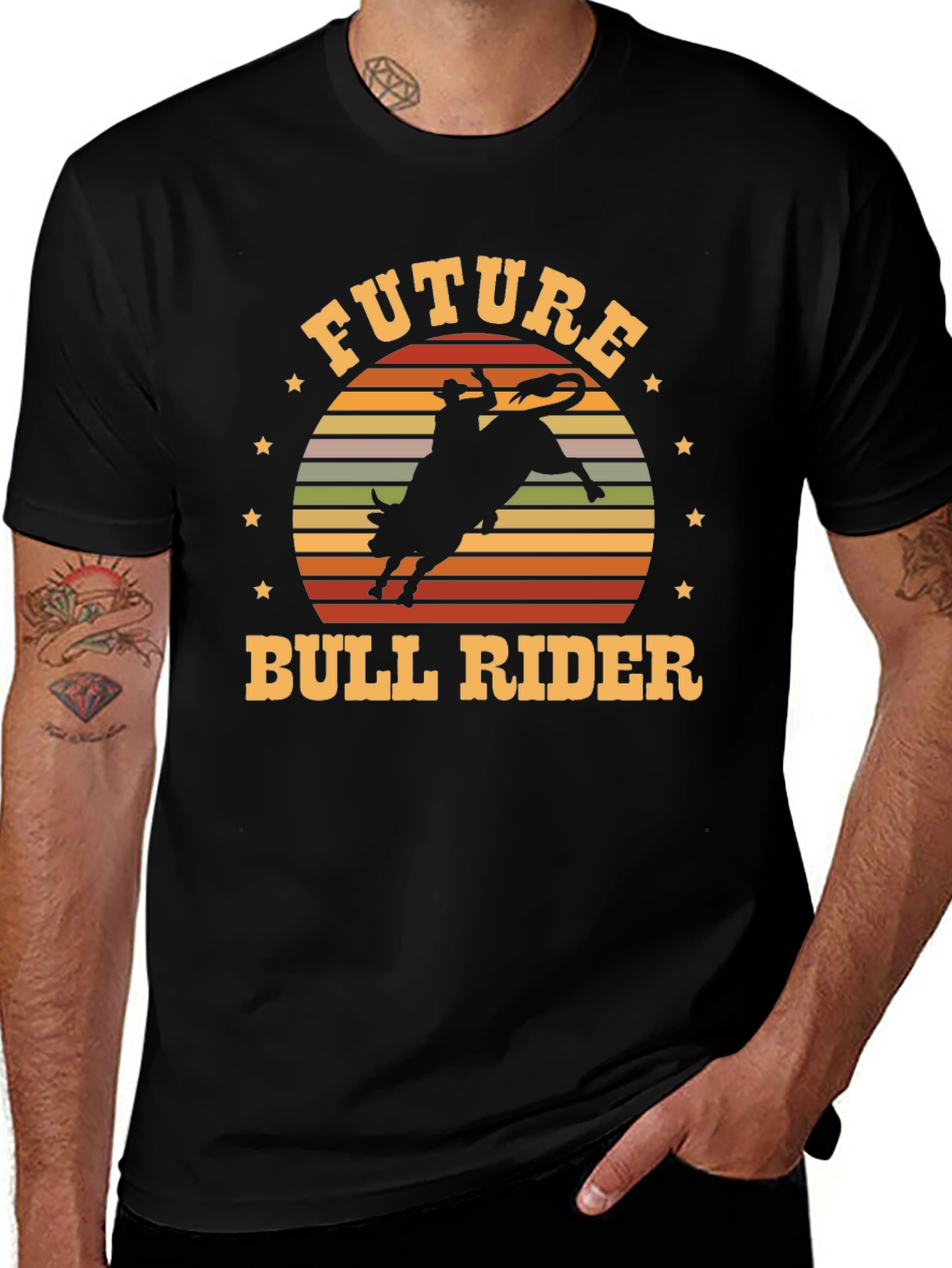 Future Bull Rider Black Graphic T-Shirt