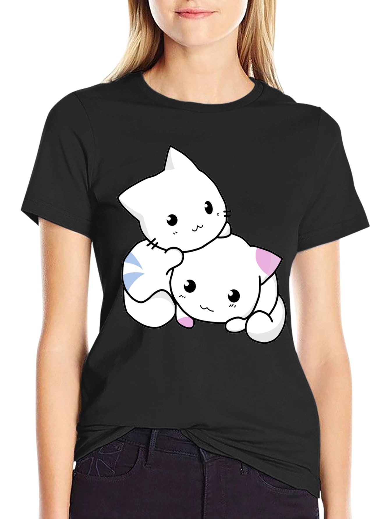 Cute Kitten Graphic Black T-Shirt