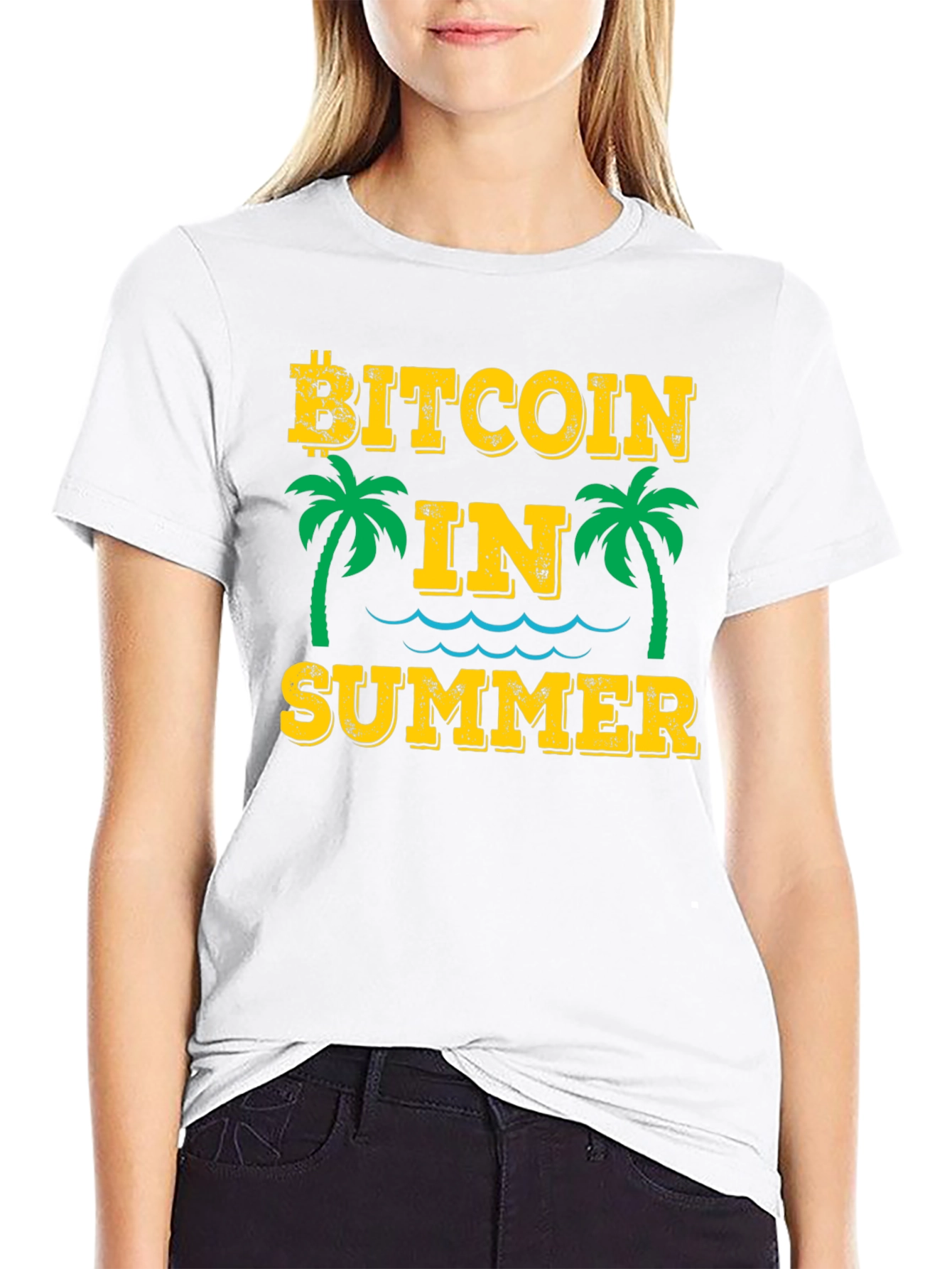 Bitcoin in Summer Black Graphic T-Shirt