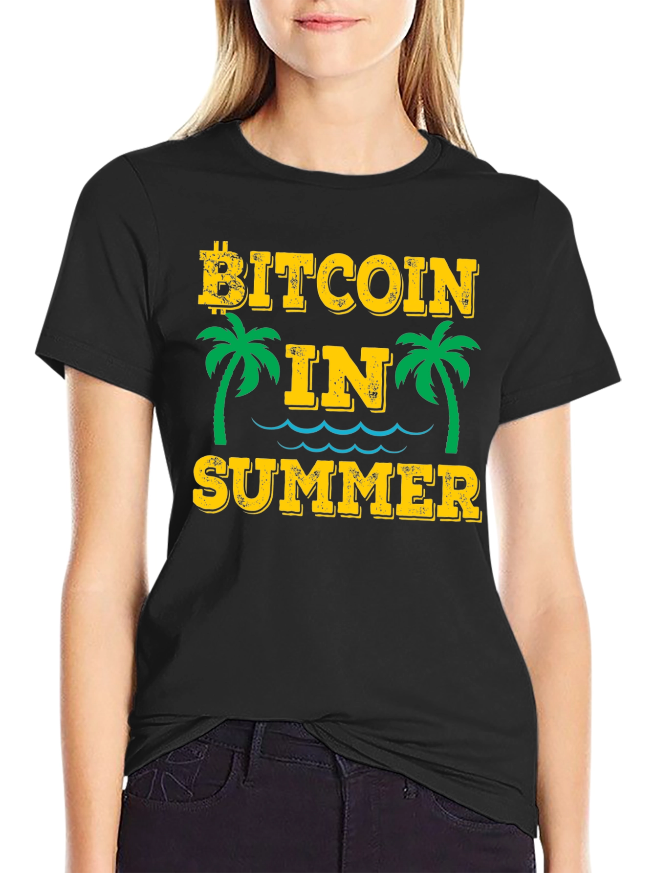 Bitcoin in Summer Black Graphic T-Shirt