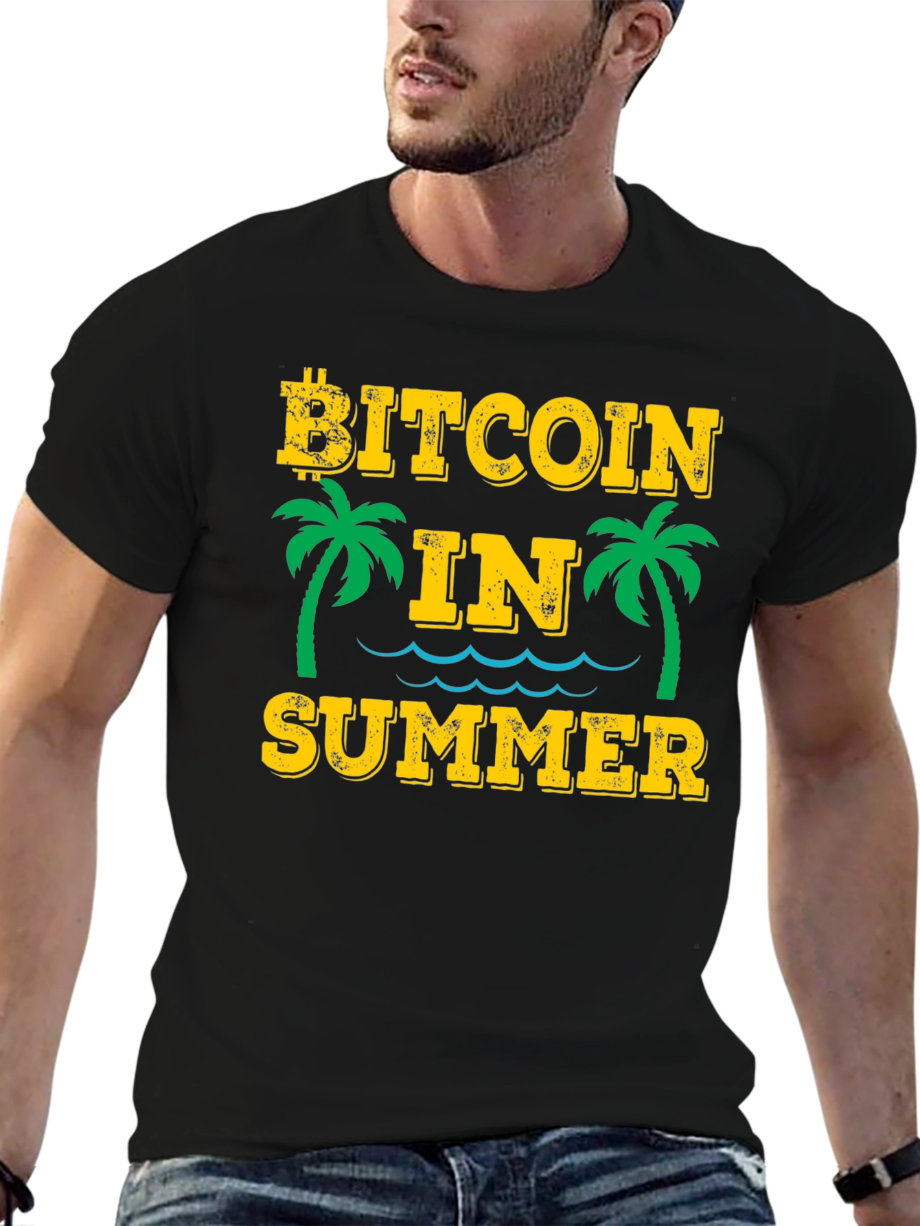 Bitcoin in Summer Black Graphic T-Shirt