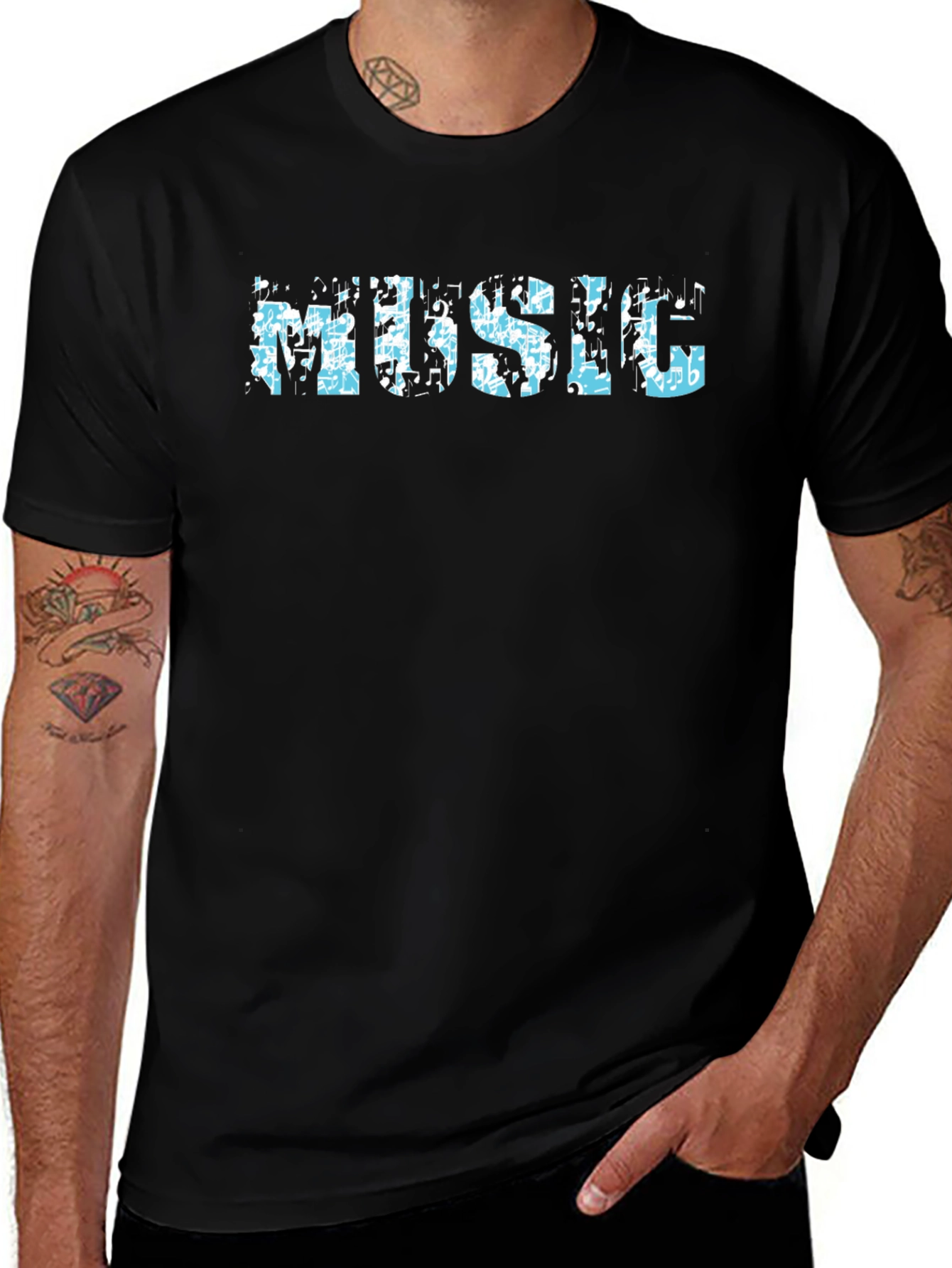 Music Notes Black T-Shirt