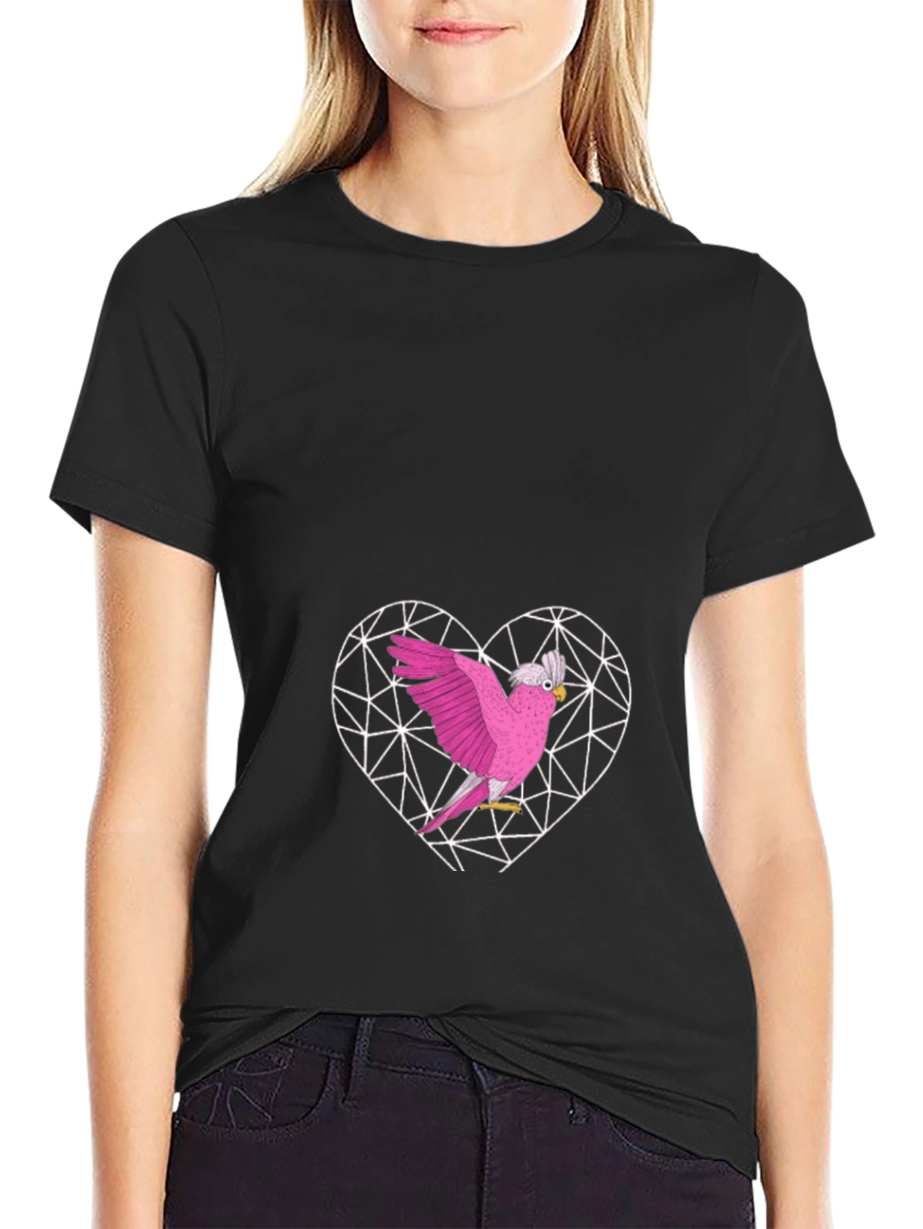 Pink Cockatoo Heart Graphic T-Shirt