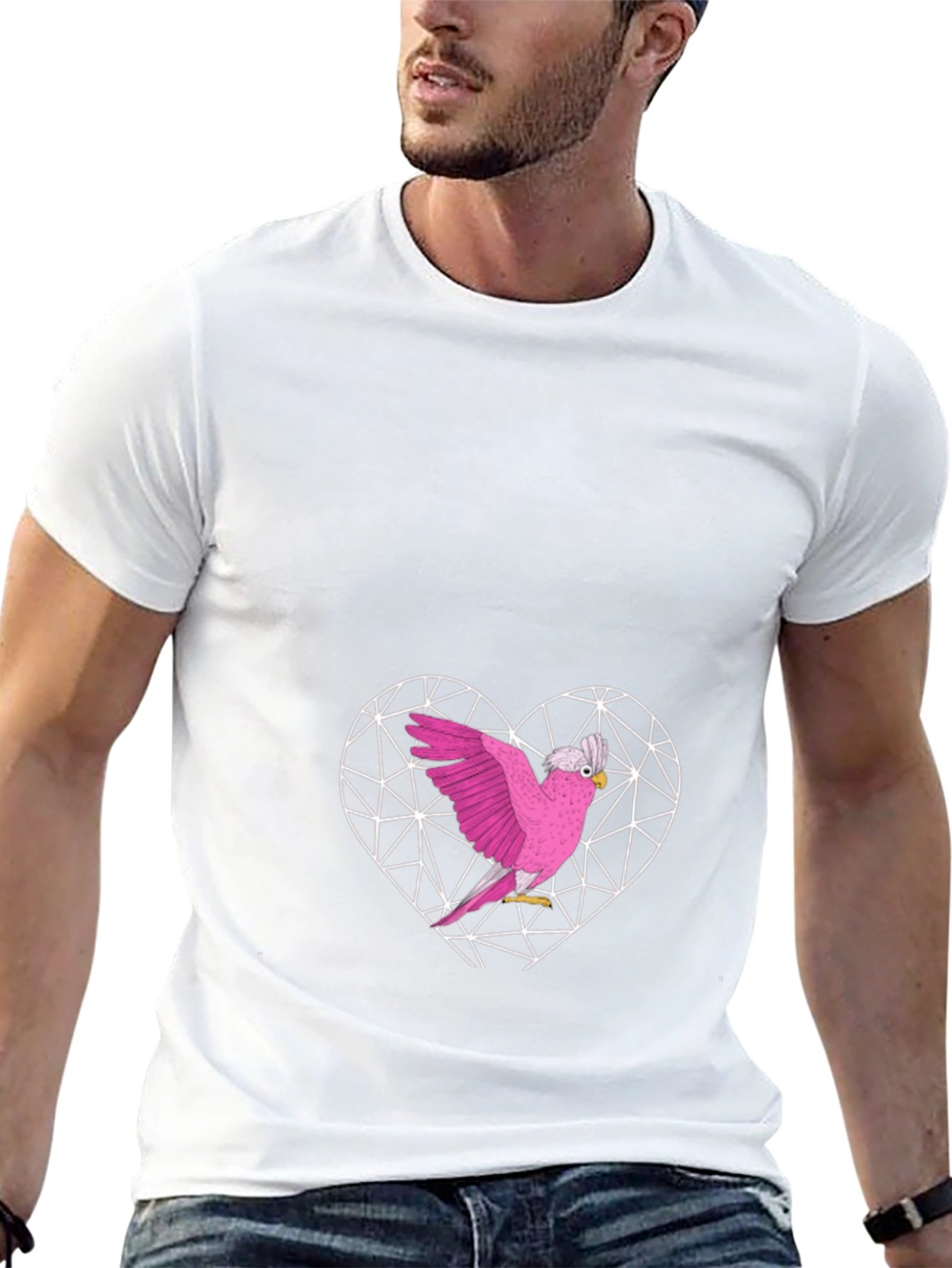 Pink Cockatoo Heart Graphic T-Shirt