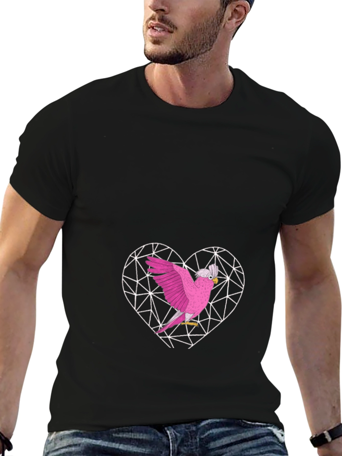 Pink Cockatoo Heart Graphic T-Shirt