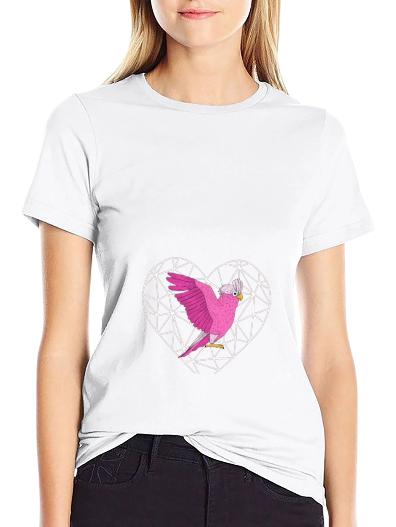 Pink Cockatoo Heart Graphic T-Shirt