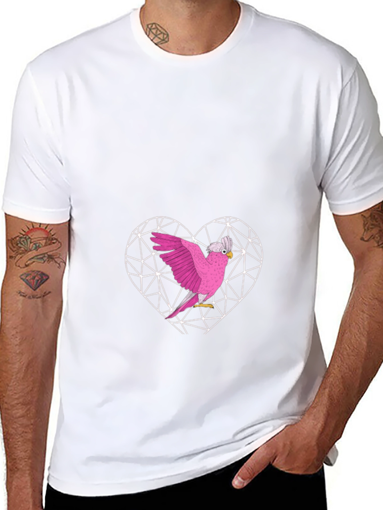 Pink Cockatoo Heart Graphic T-Shirt
