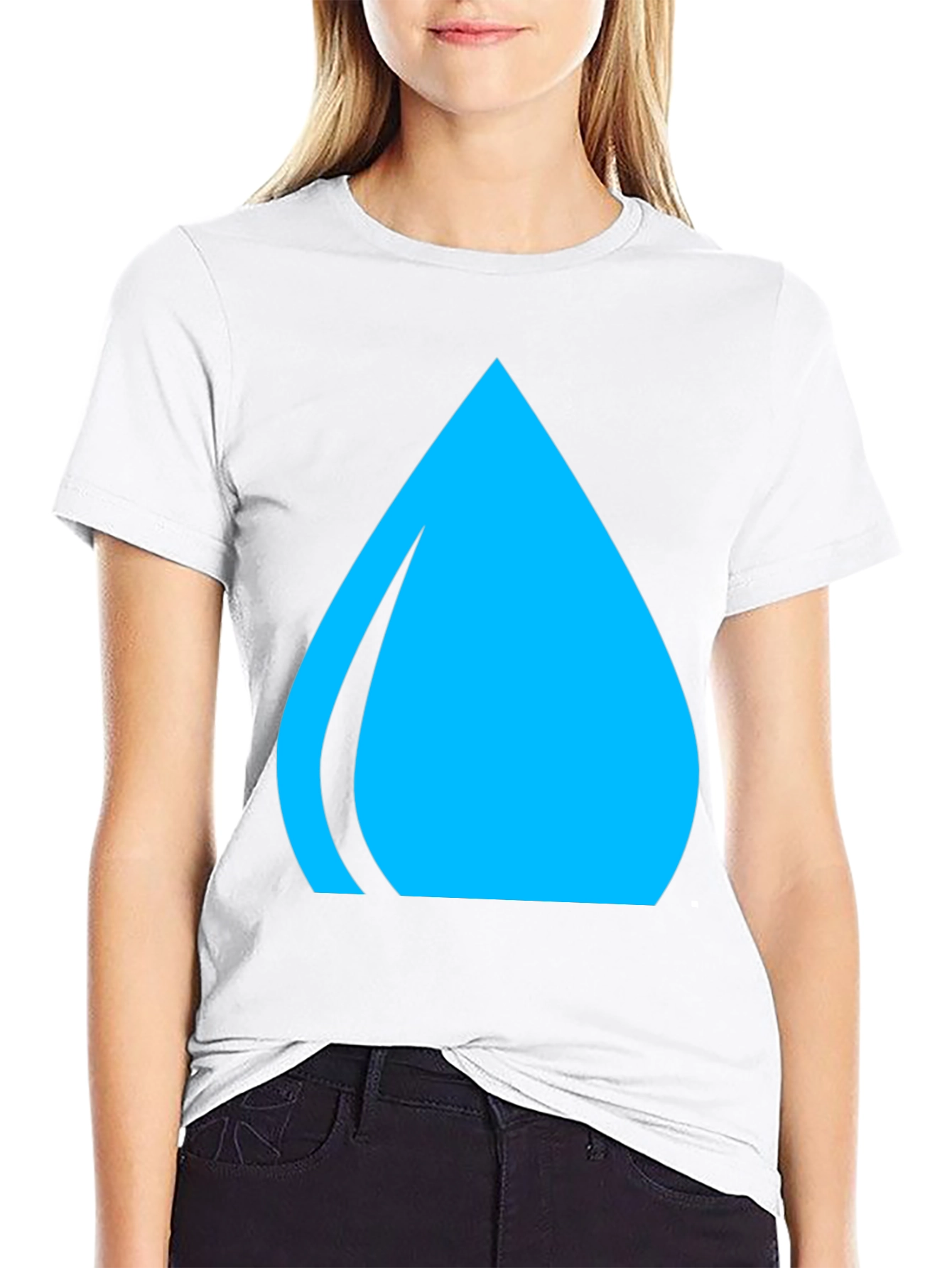 Blue Water Drop Graphic Tee - Casual Black T-Shirt