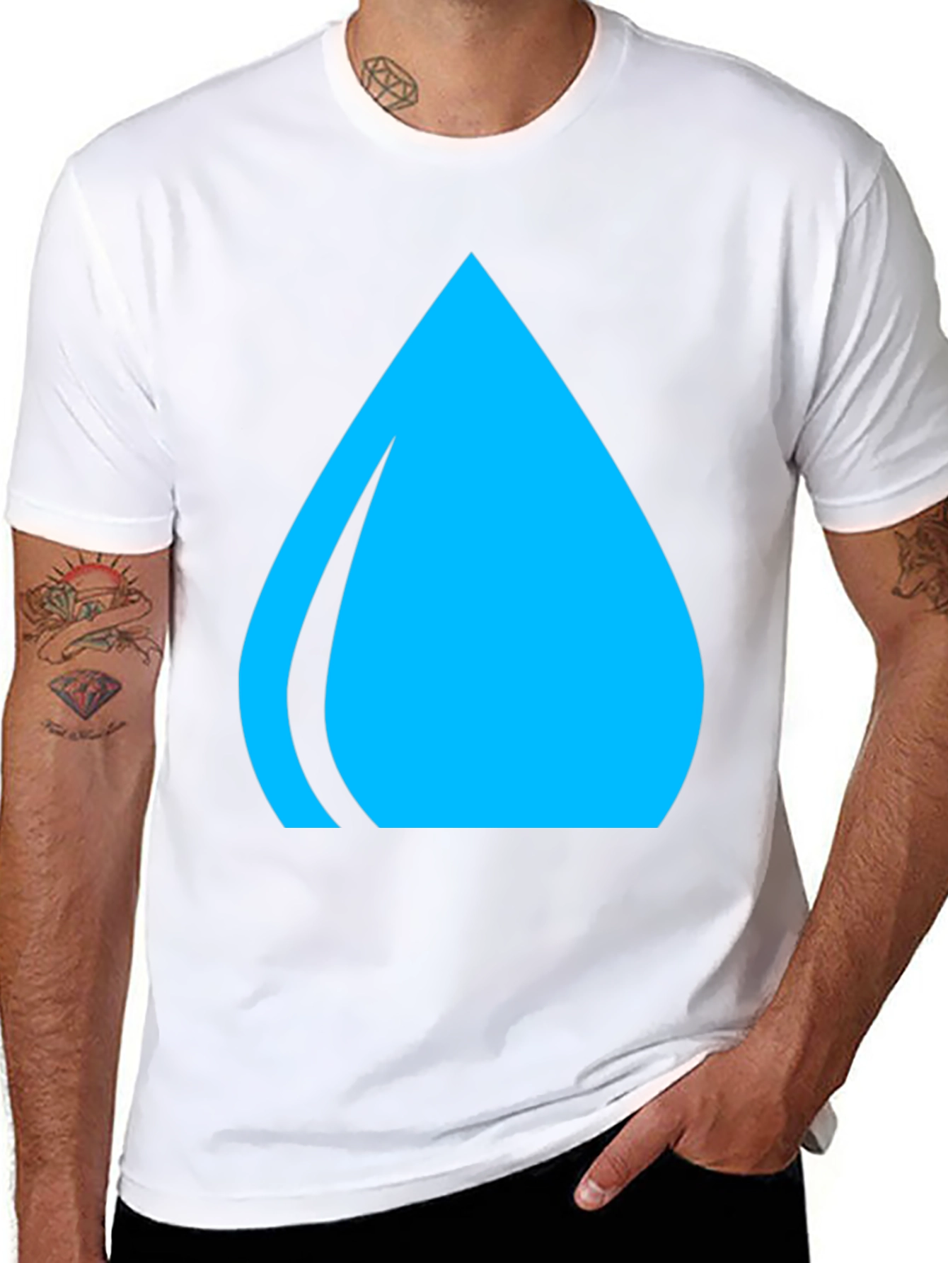 Blue Water Drop Graphic Tee - Casual Black T-Shirt