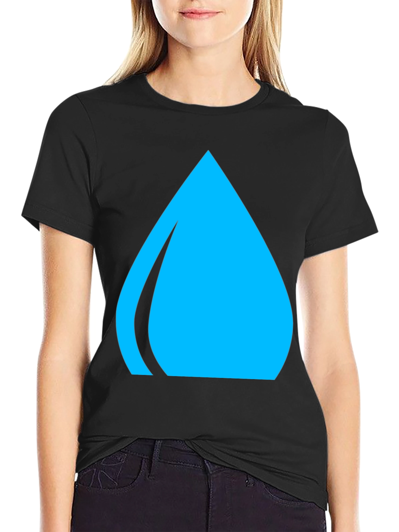 Blue Water Drop Graphic Tee - Casual Black T-Shirt