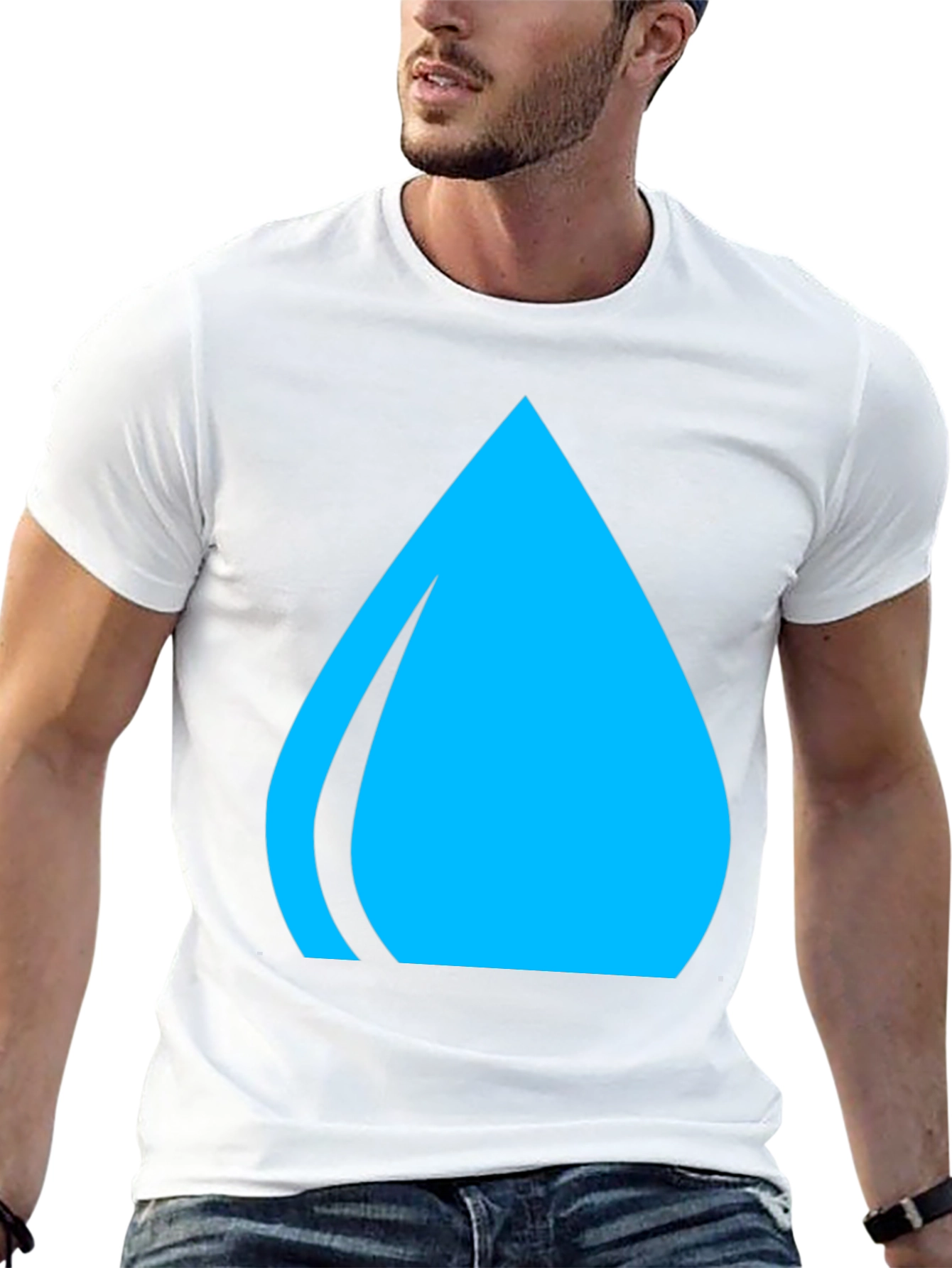Blue Water Drop Graphic Tee - Casual Black T-Shirt